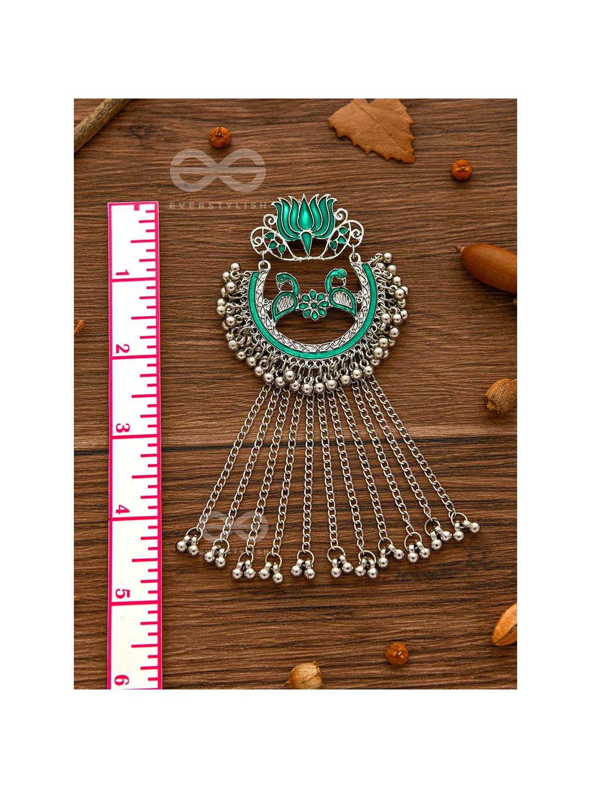 The Dangling Blooming Lotus - Statement Meenakari Earrings (Pine Green)