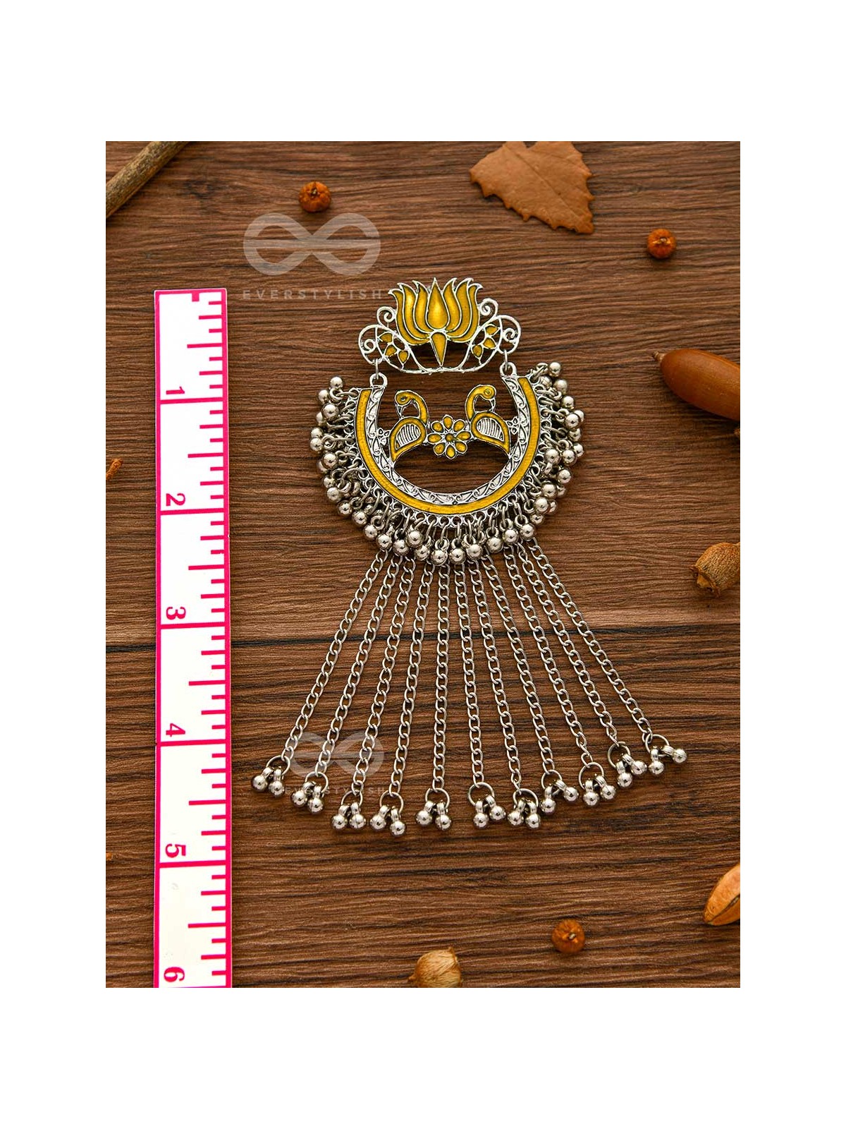 The Dangling Blooming Lotus - Statement Meenakari Earrings (Yellow)