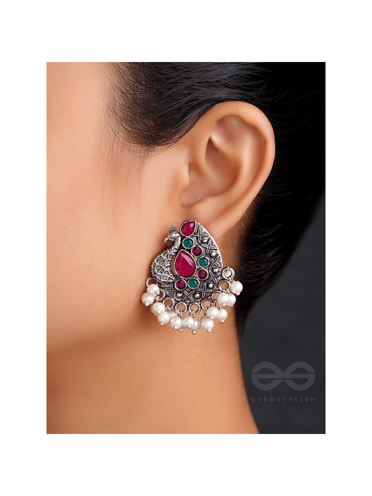 The Perky Peacock- Oxidised Enamelled Earrings