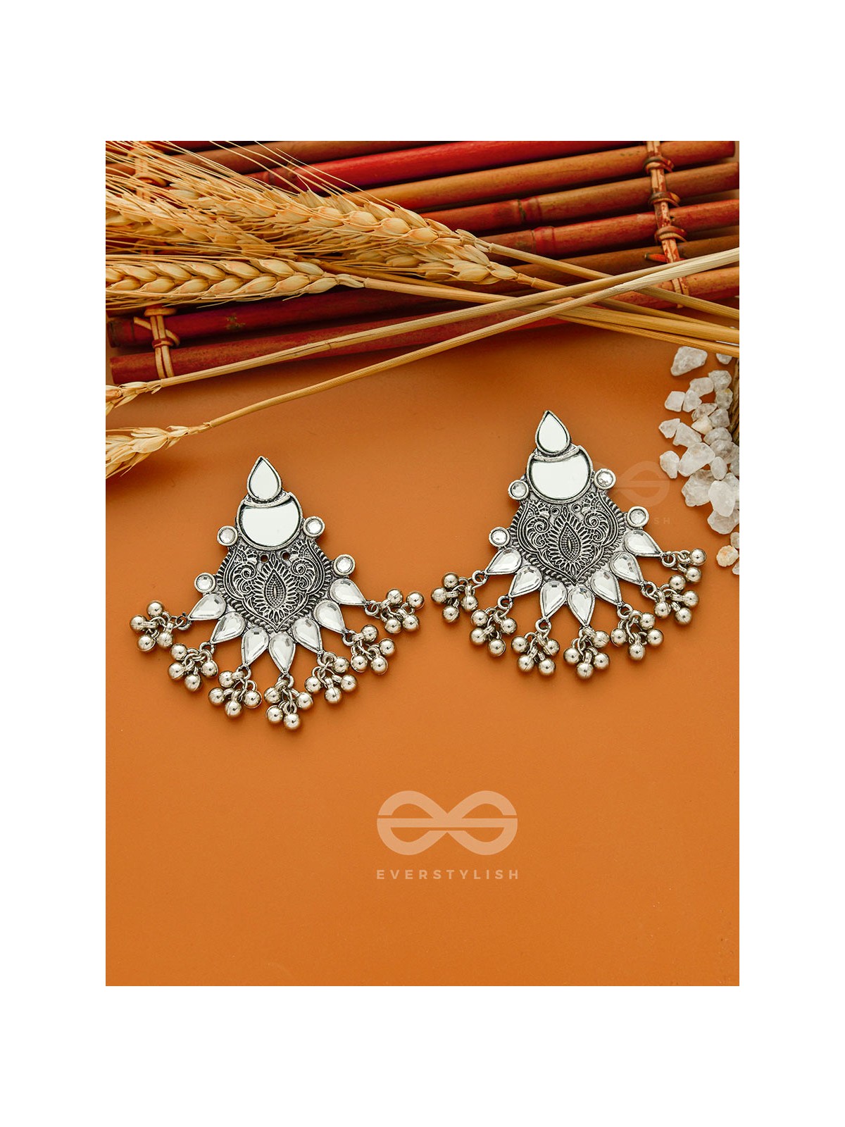 The White Willow- Oxidised Enamelled Earrings