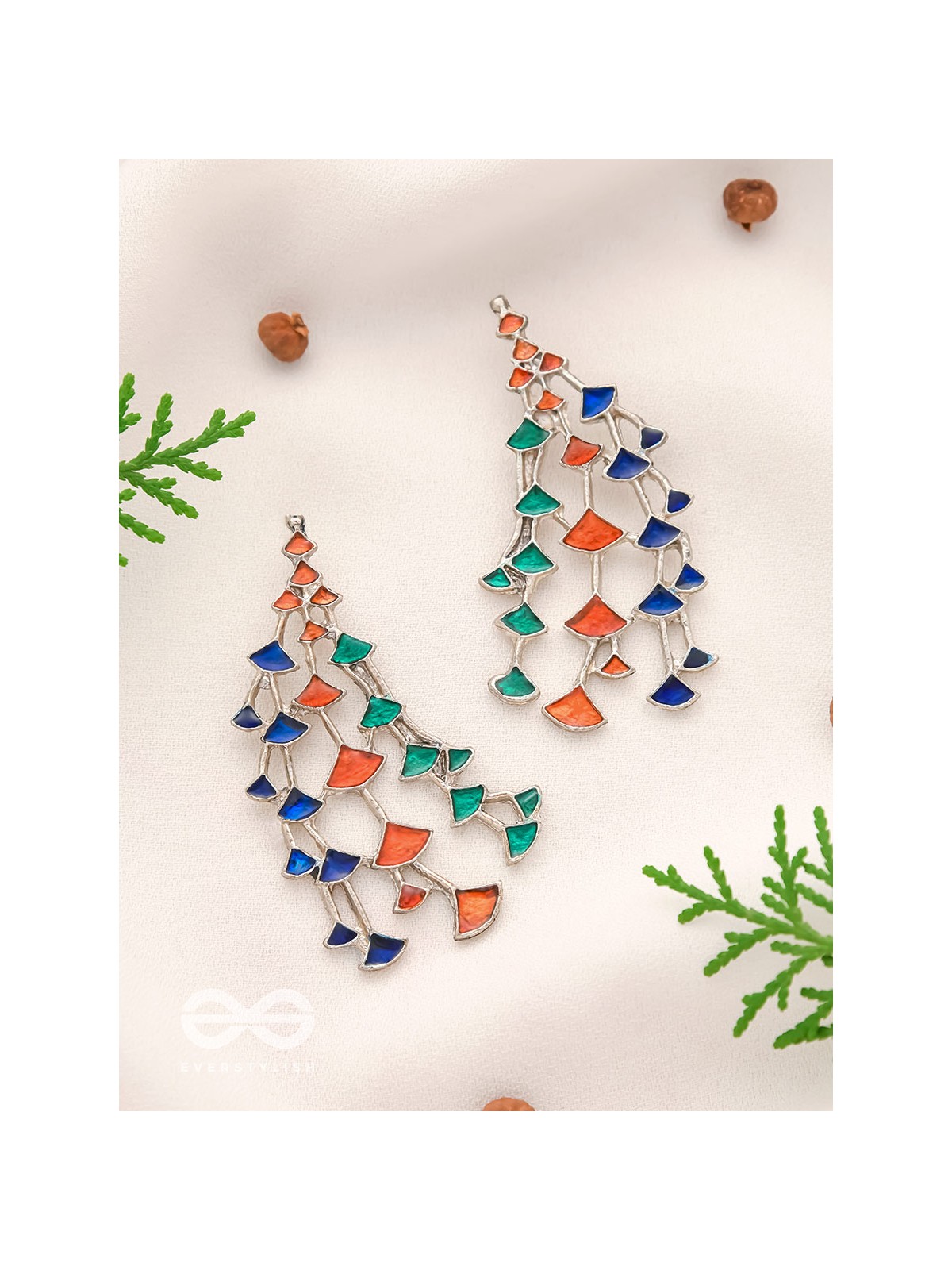 The Vibrant Vines- Oxidised Enamelled Earrings