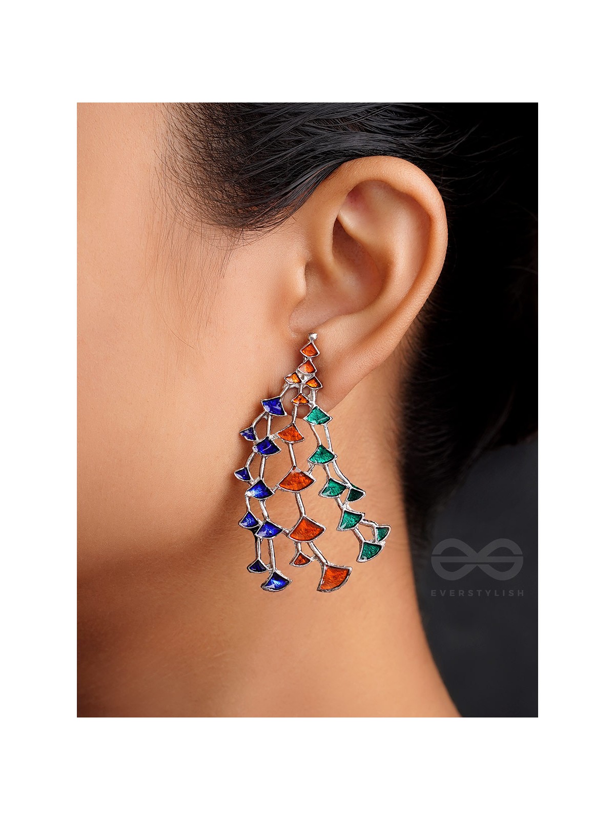 The Vibrant Vines- Oxidised Enamelled Earrings