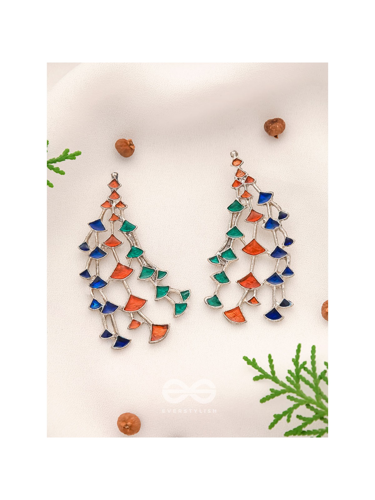 The Vibrant Vines- Oxidised Enamelled Earrings