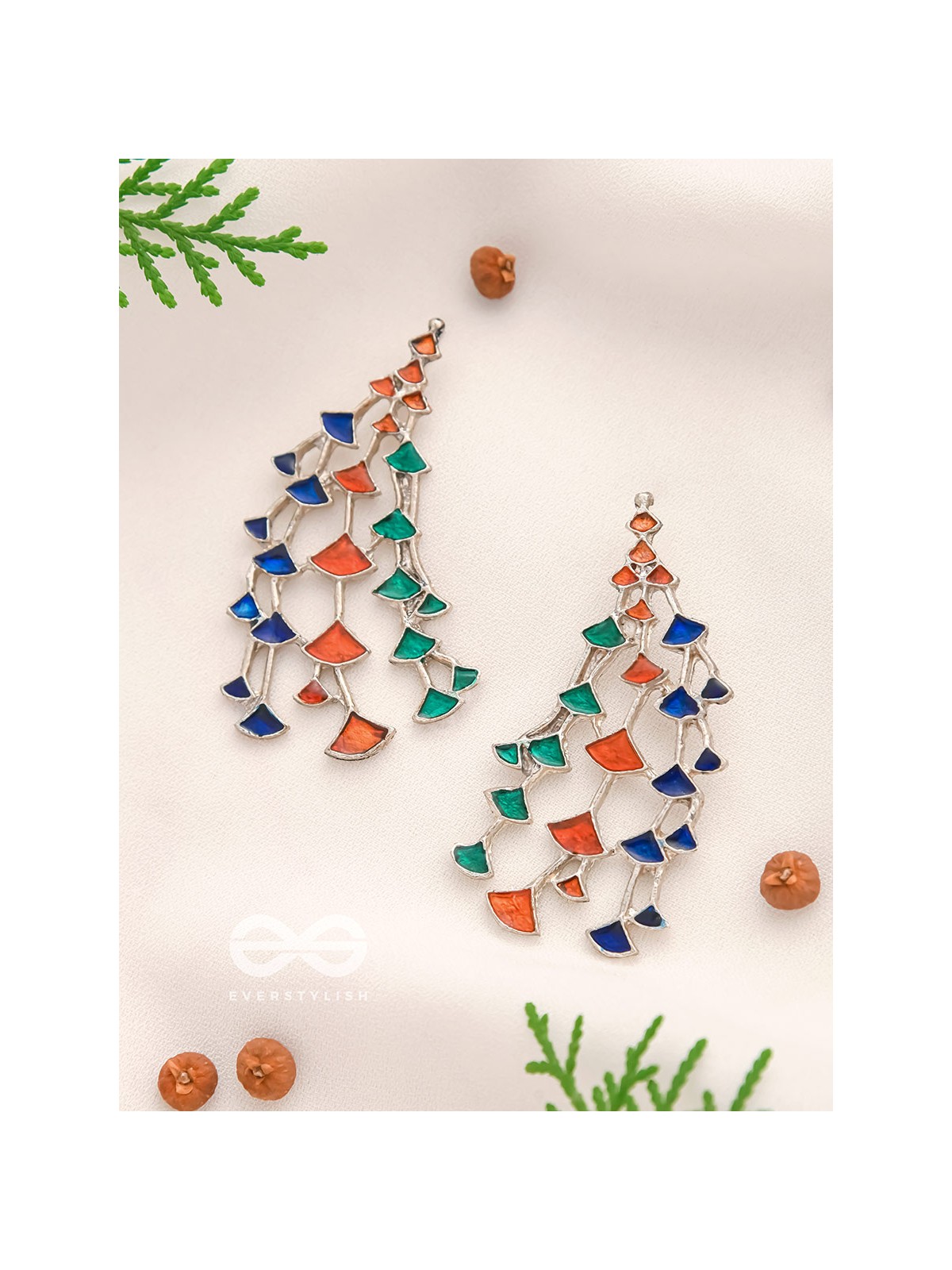The Vibrant Vines- Oxidised Enamelled Earrings