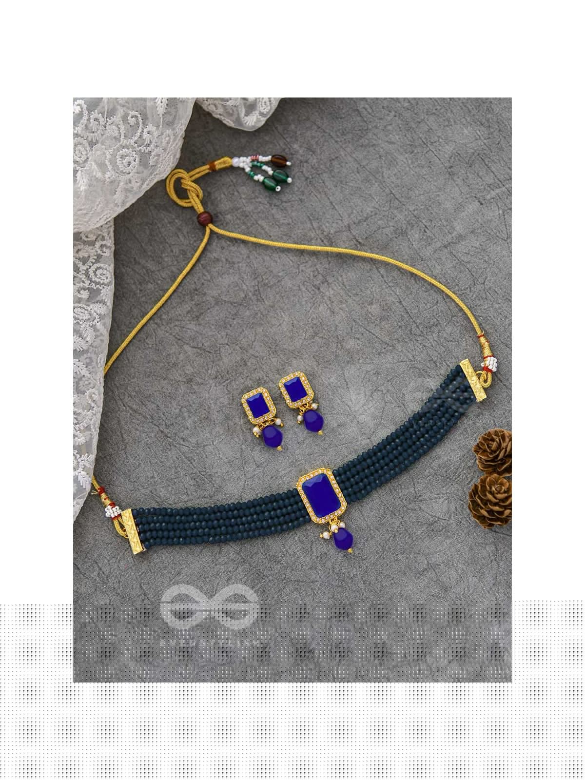 The mystical magnificence - set of statement choker and earrings ( Prussian Blue)