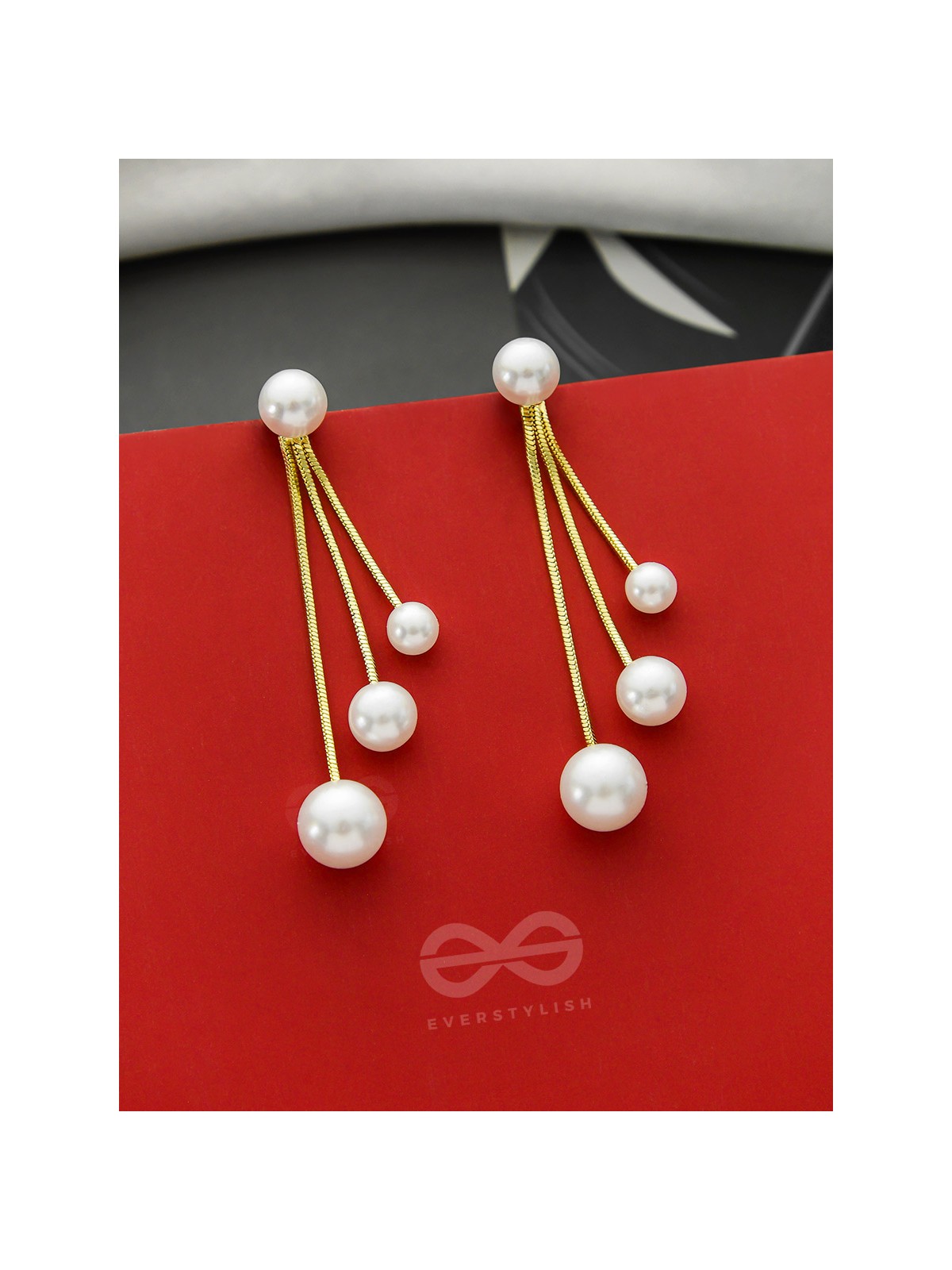 Raining Pearls- Golden Pearl Dangler Earrings