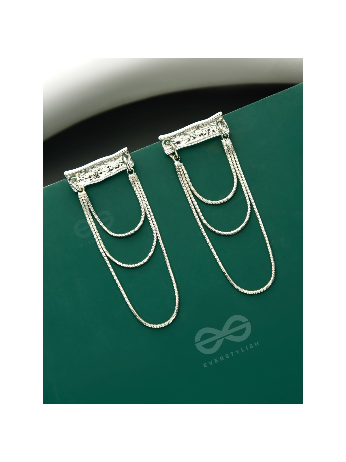 Shimmering Waterfall- Layered Chain Silver Dangler Earrings