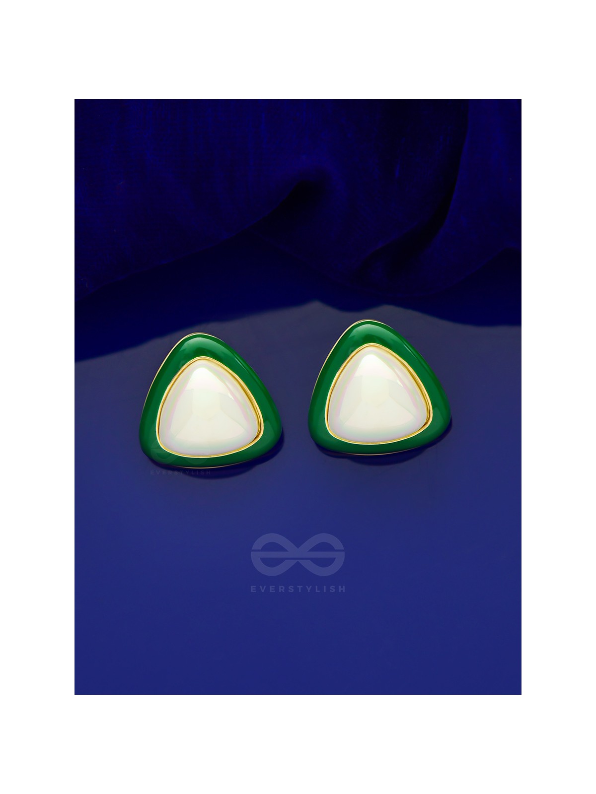 Emerald Drops- Green and White Stone Earrings