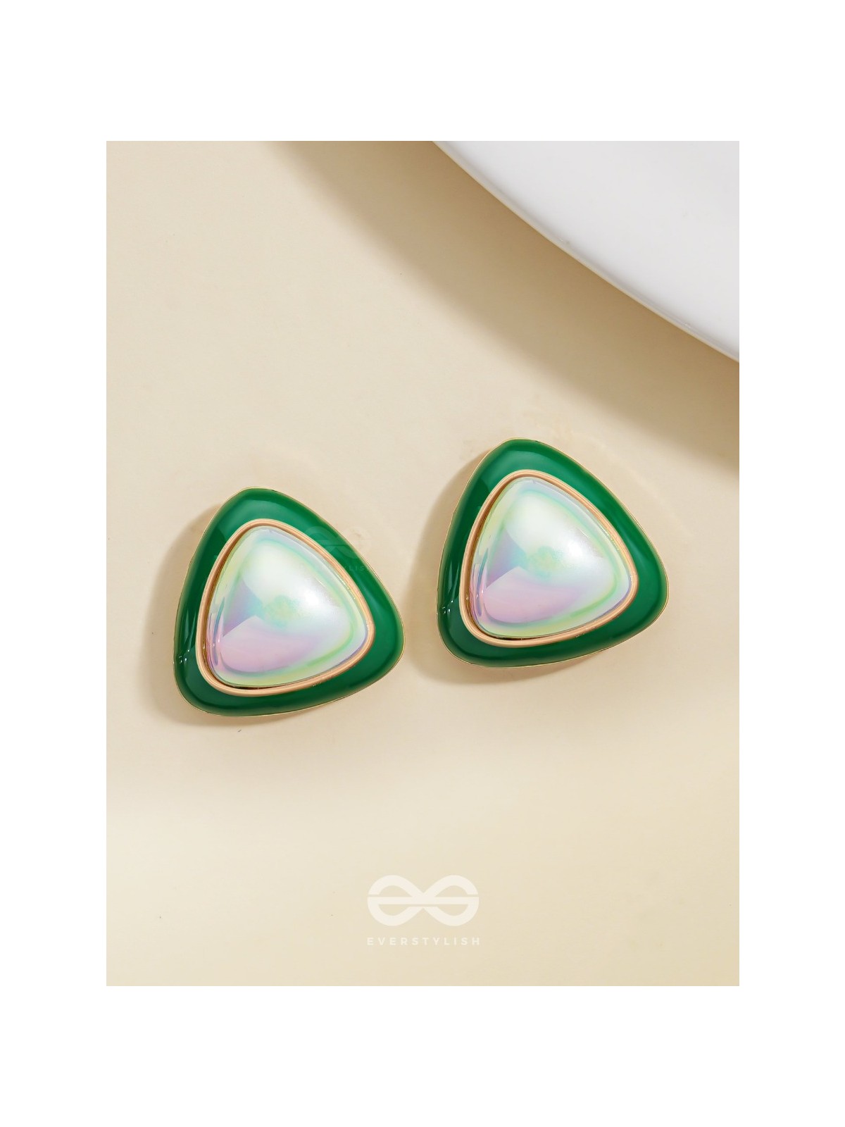Emerald Drops- Green and White Stone Earrings