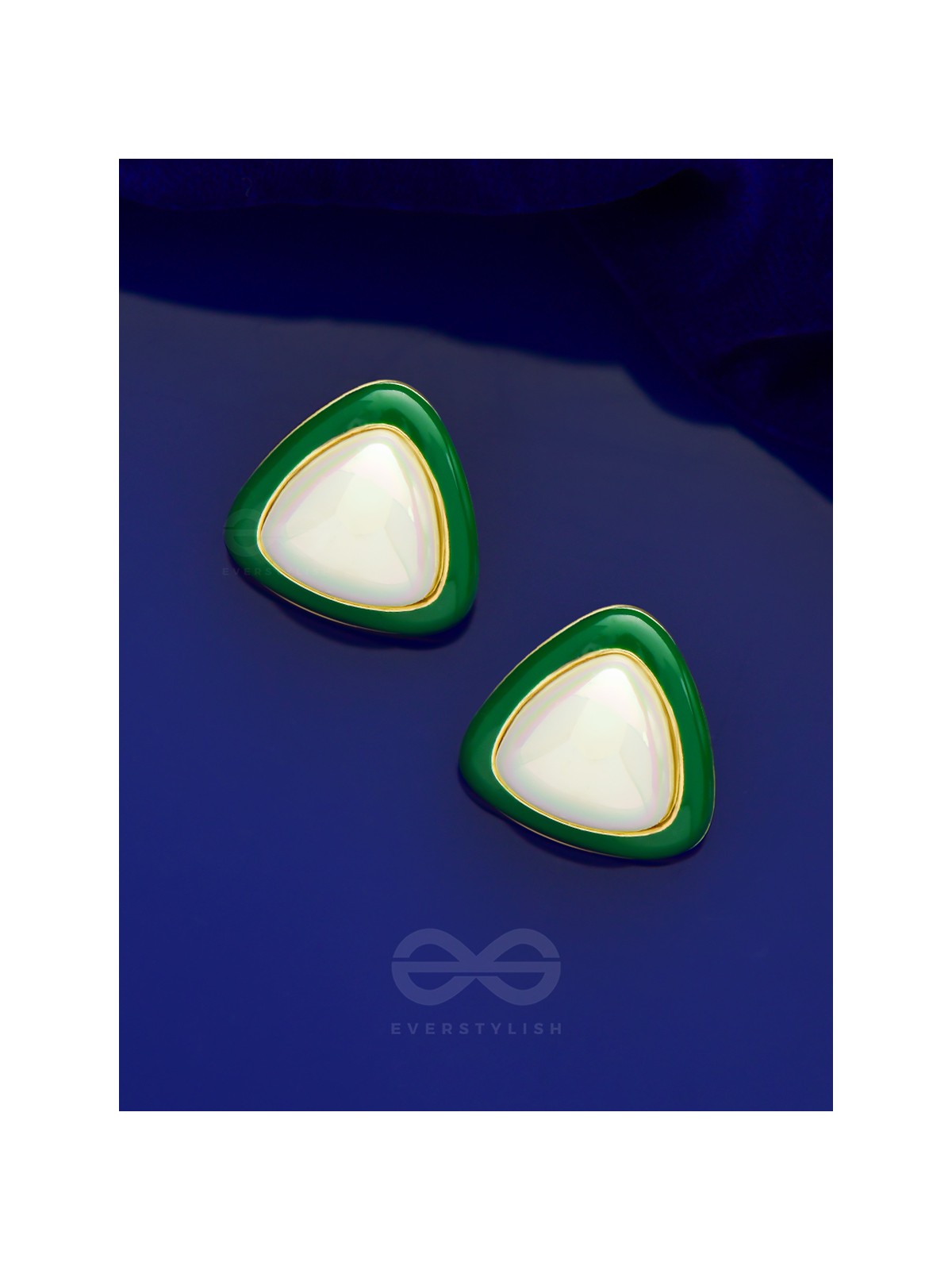 Emerald Drops- Green and White Stone Earrings