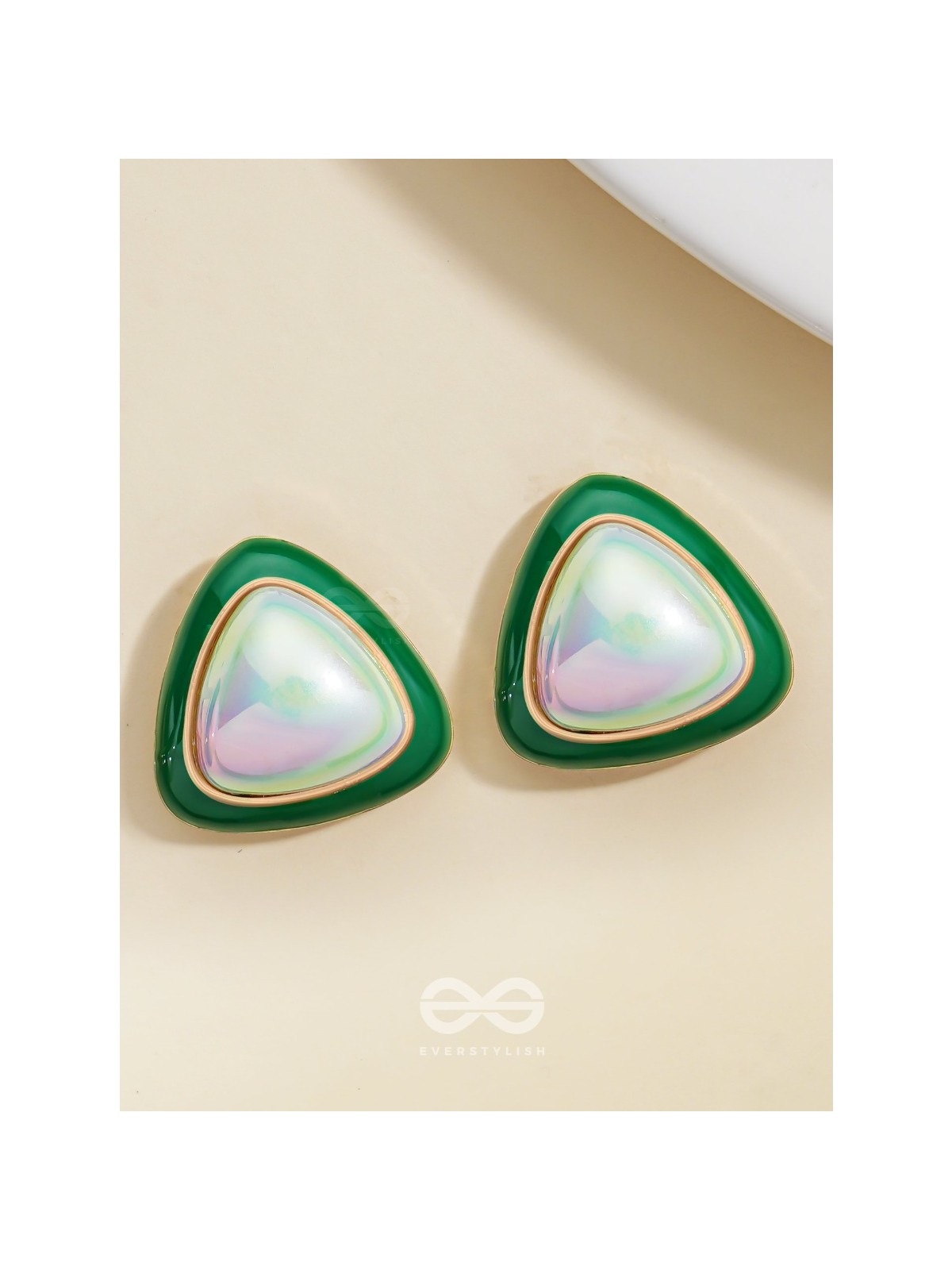 Emerald Drops- Green and White Stone Earrings