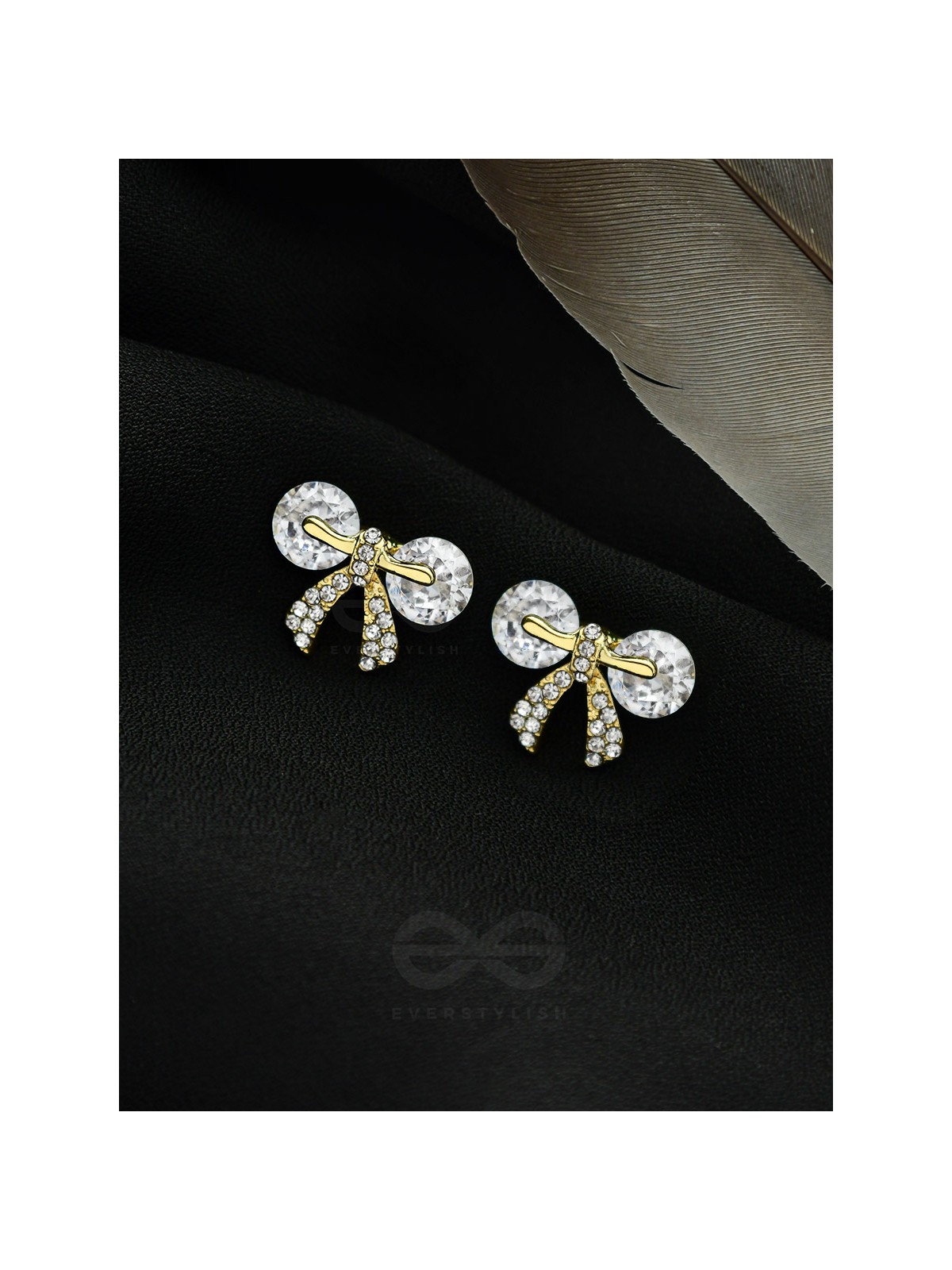Radiant Ribbons- Gem Stones and Rhinestones Studded Golden Earrings 
