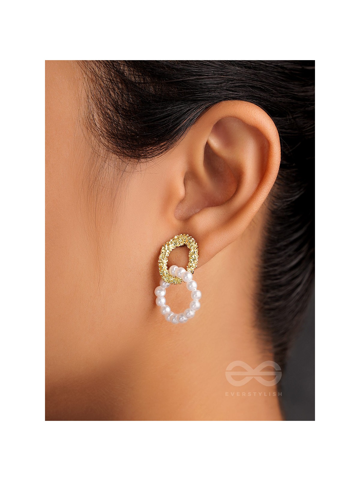 Sunny Melange- Golden and Pearls Entangled Hoops Earrings