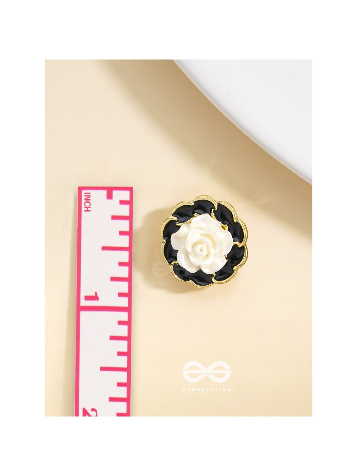 Rosy Dusk- Black and White Enamelled Golden Earrings