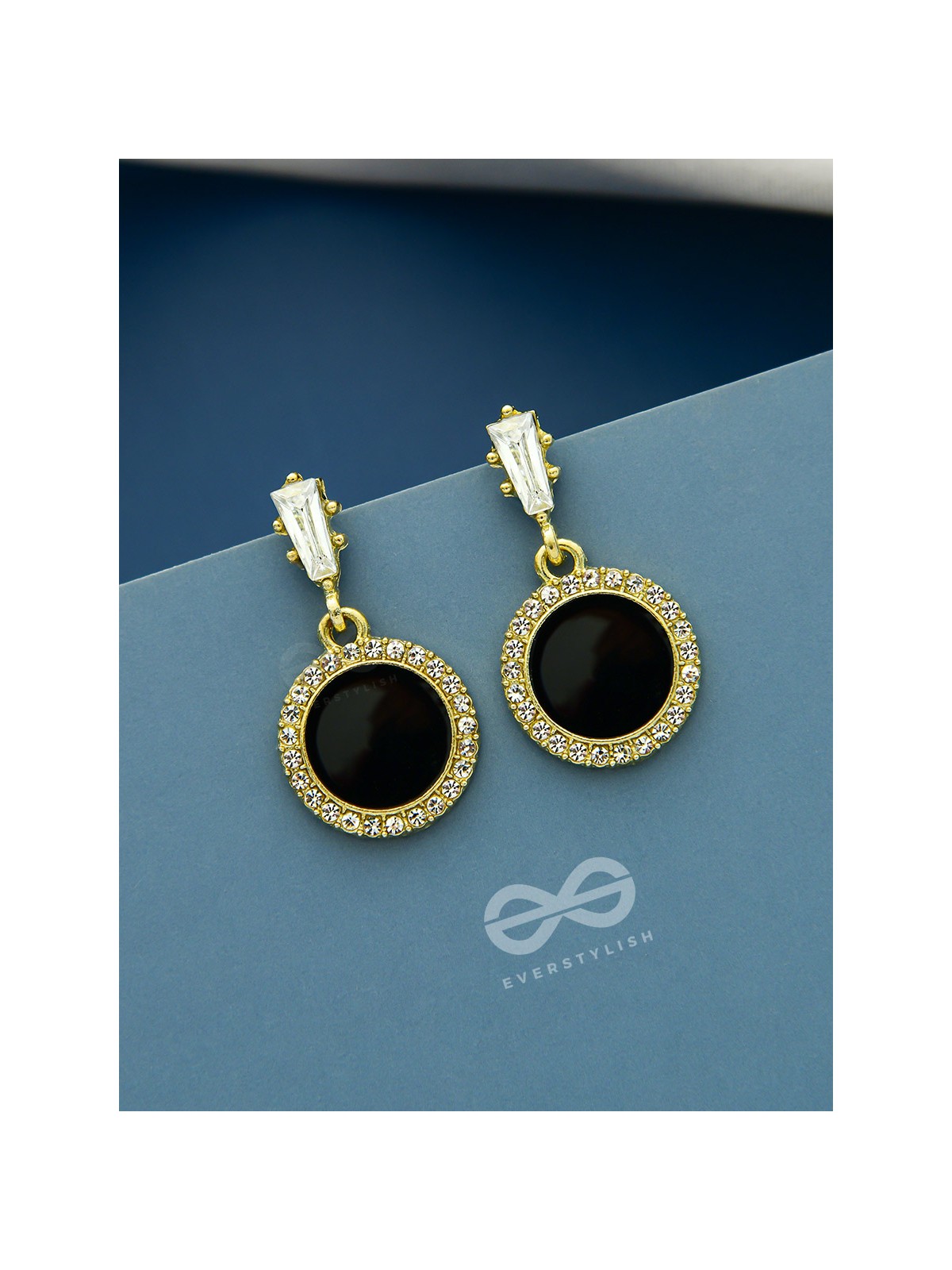 Black Holes- Gem Stone and Rhinestones Studded Black and Golden Earrings