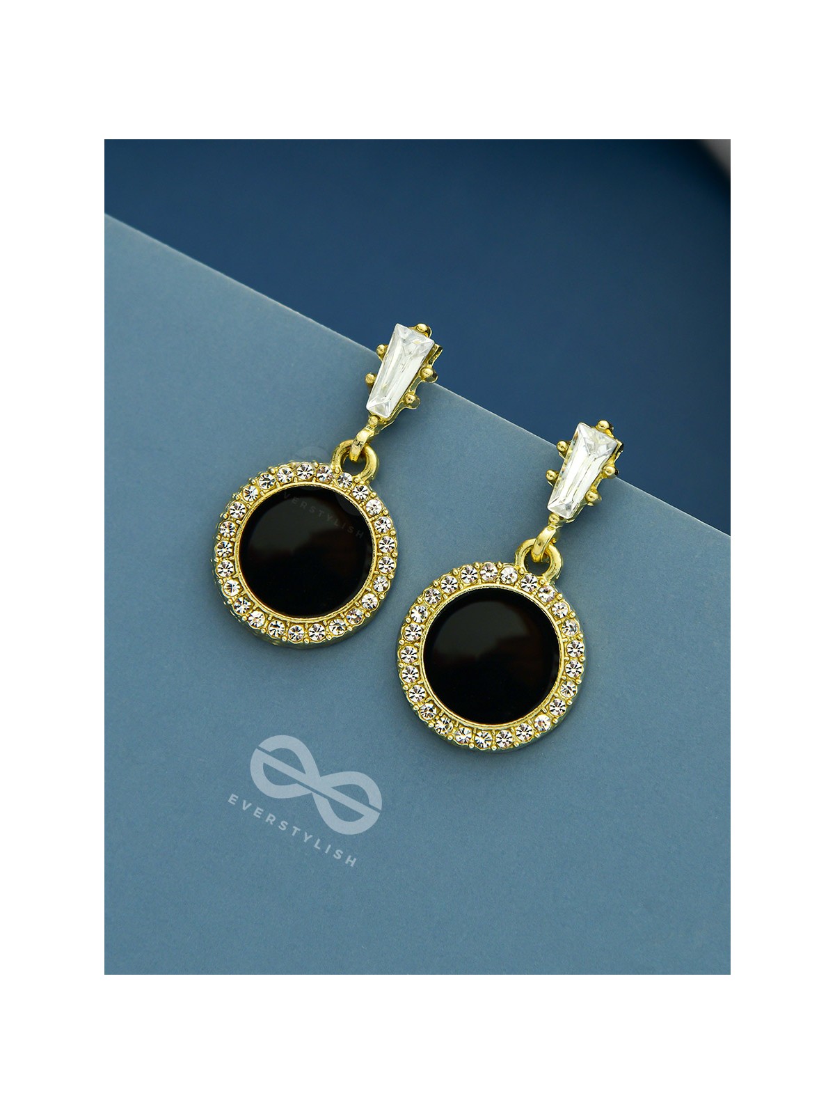 Black Holes- Gem Stone and Rhinestones Studded Black and Golden Earrings