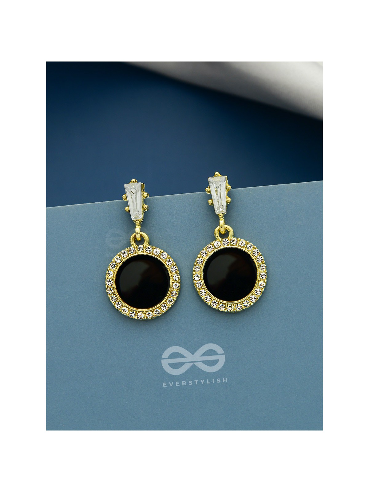 Black Holes- Gem Stone and Rhinestones Studded Black and Golden Earrings
