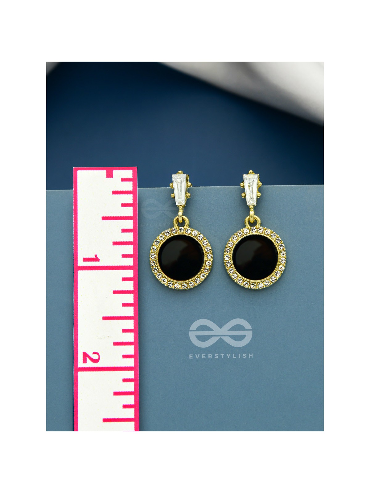 Black Holes- Gem Stone and Rhinestones Studded Black and Golden Earrings