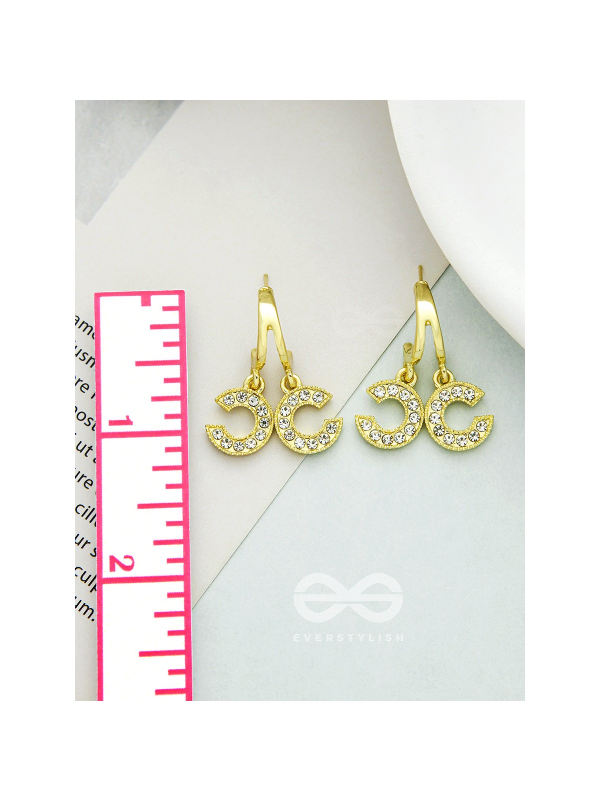 I 'C' You- Rhinestones Encrusted Golden Earrings