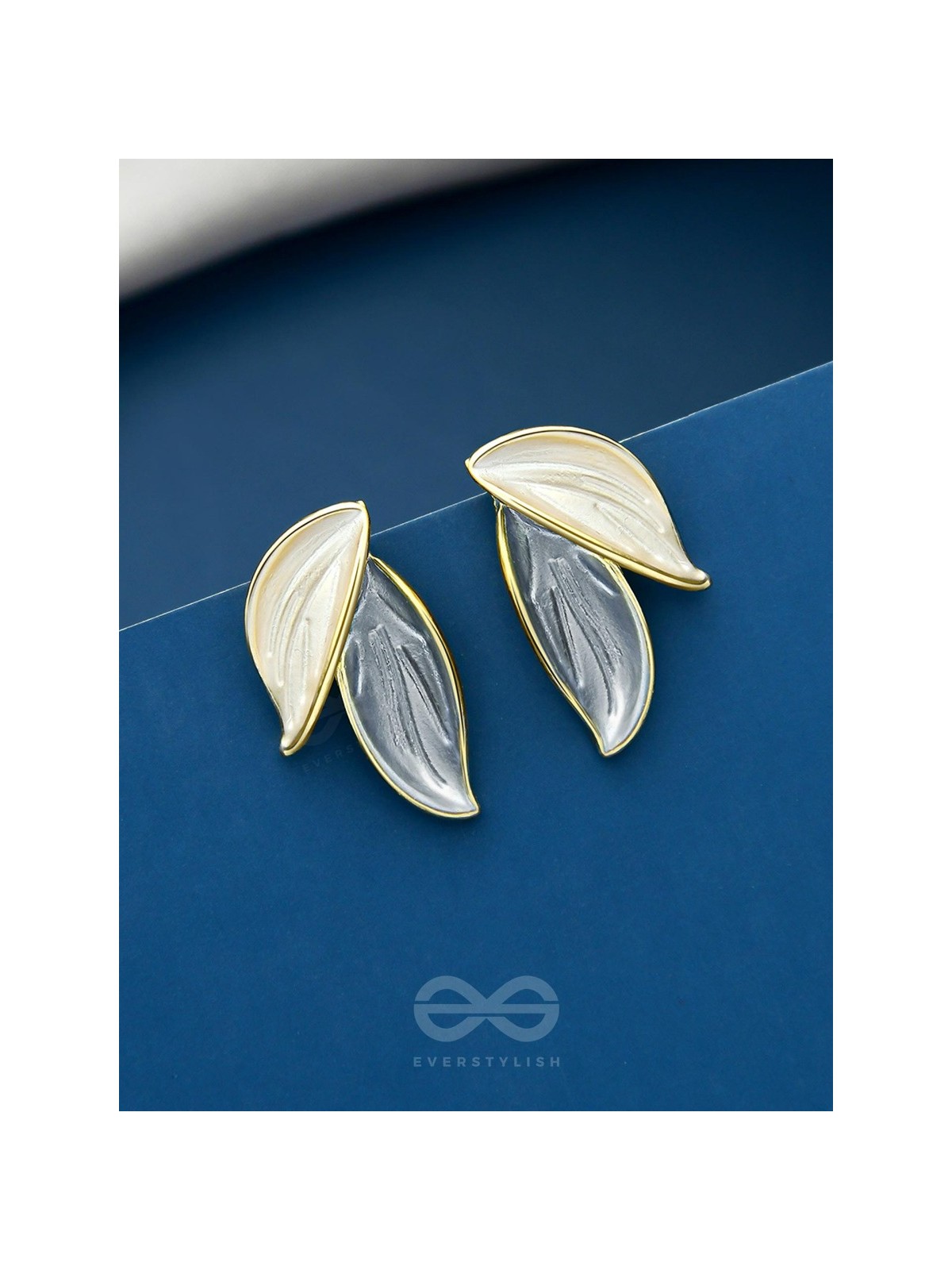PETALS PANACHE- GOLDEN ENAMELLED EARRINGS (SKY BLUE)