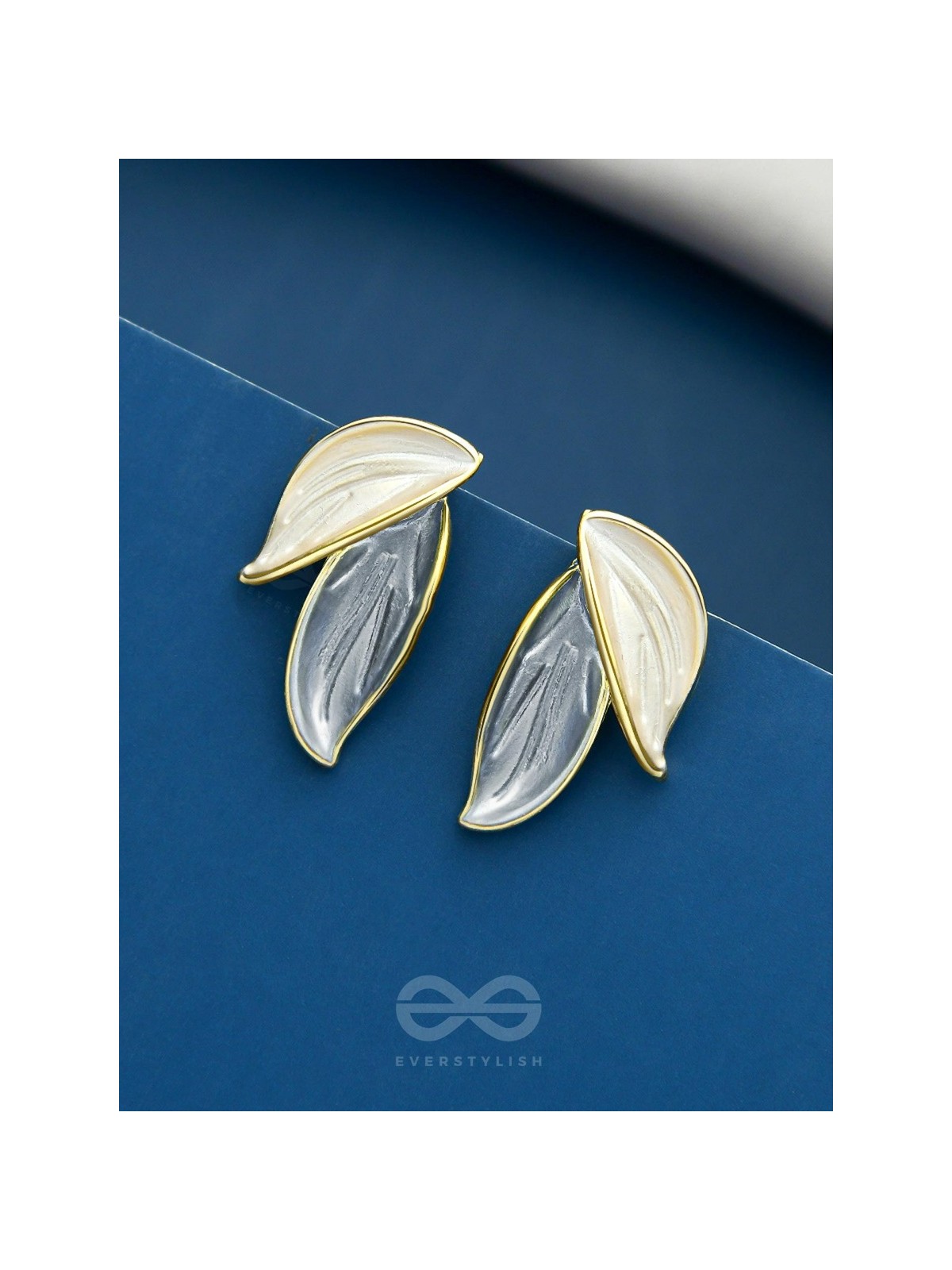 PETALS PANACHE- GOLDEN ENAMELLED EARRINGS (SKY BLUE)