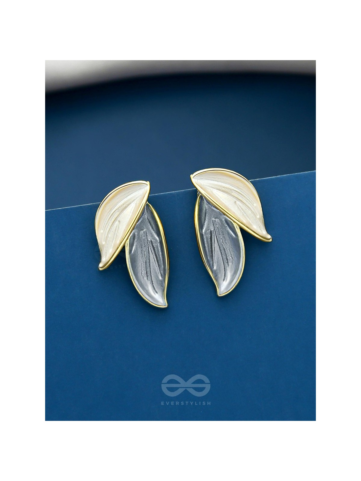 PETALS PANACHE- GOLDEN ENAMELLED EARRINGS (SKY BLUE)