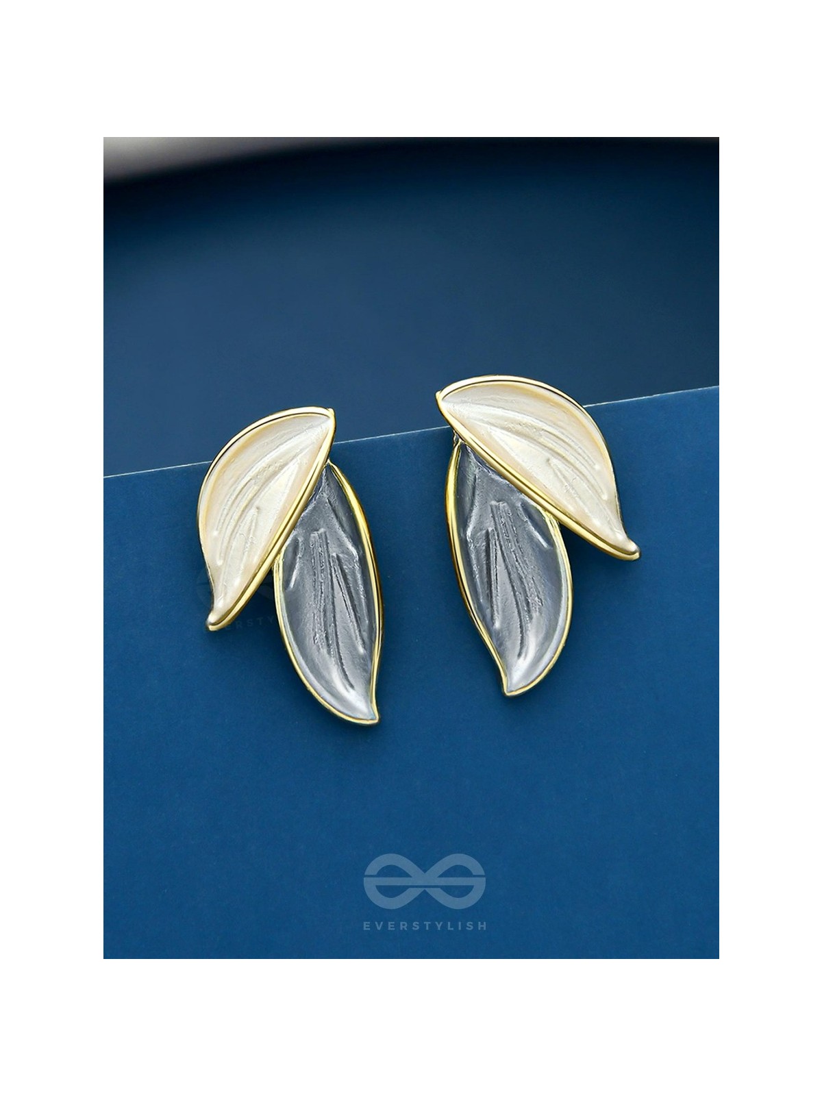 PETALS PANACHE- GOLDEN ENAMELLED EARRINGS (SKY BLUE)