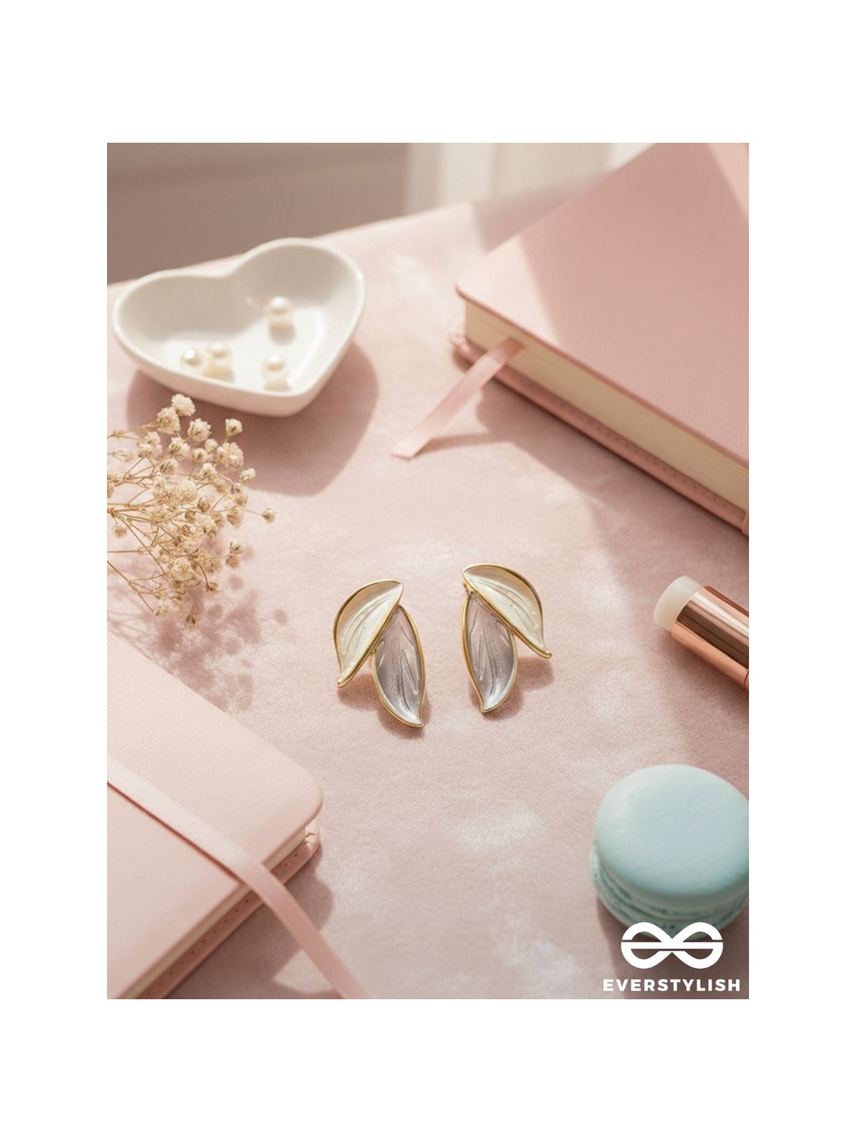 PETALS PANACHE- GOLDEN ENAMELLED EARRINGS (SKY BLUE)