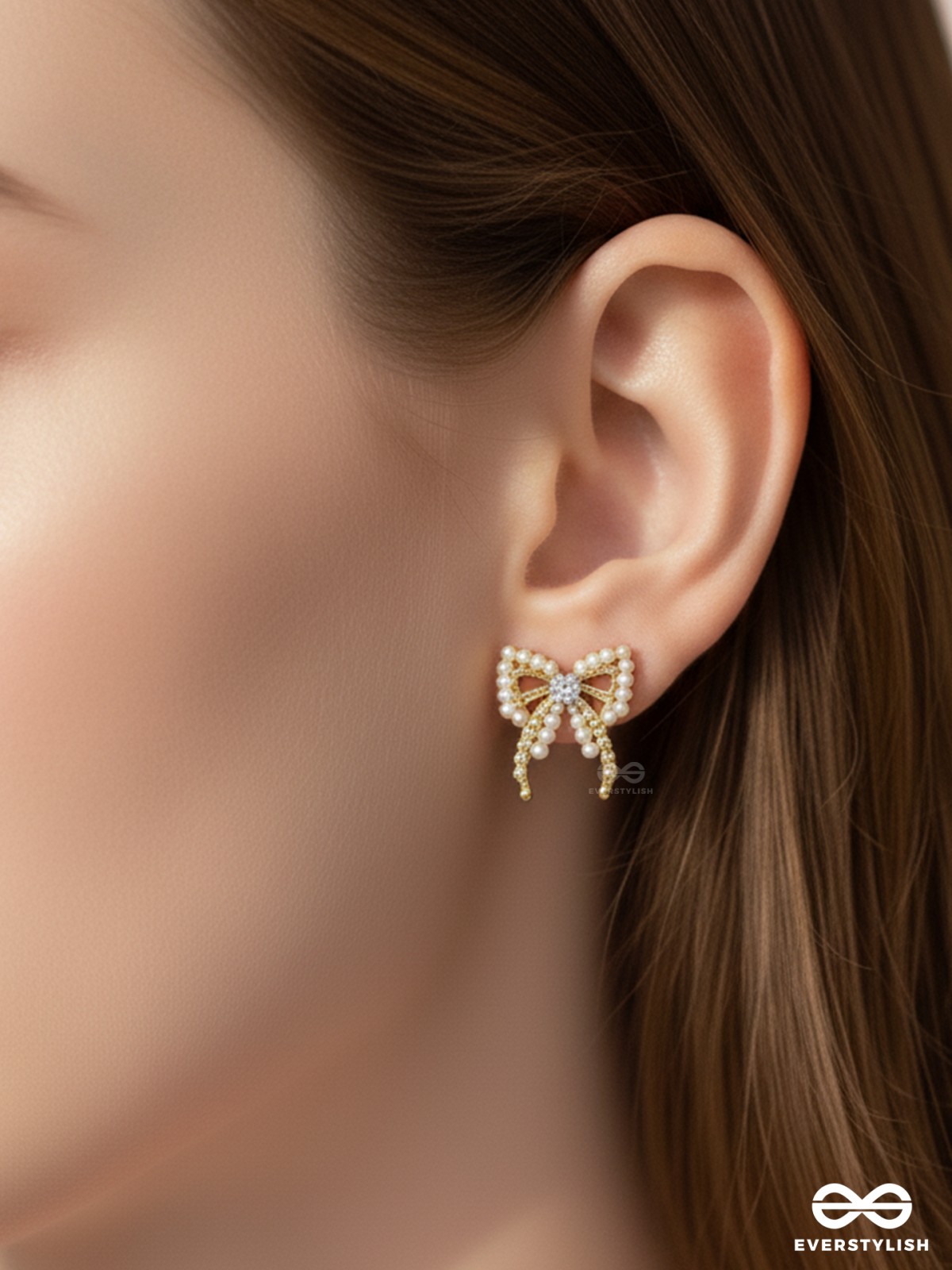 Pearlescent Cravats- Gem Stone and Pearls Studded Golden Earrings 