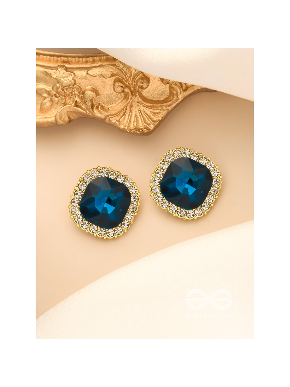 The Royal Touch- Solitaire and CZ Stones Studded Royal Blue Earrings
