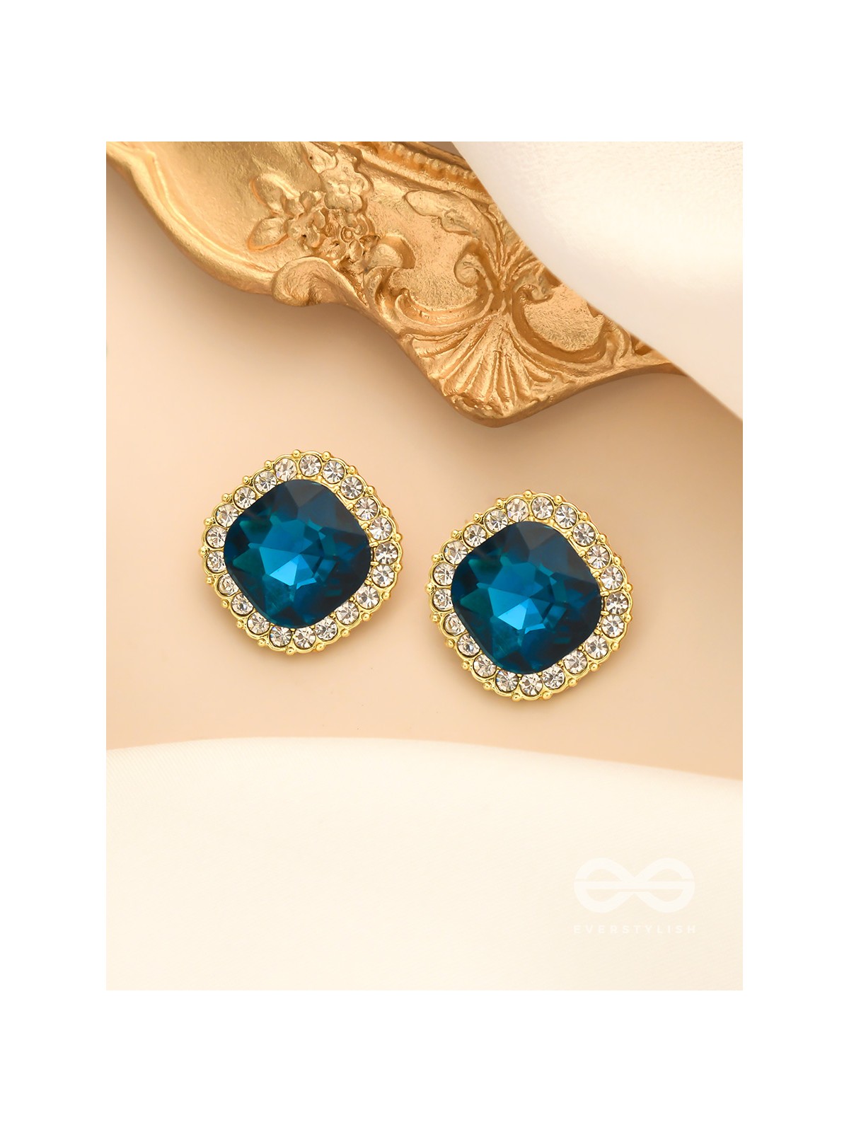 The Royal Touch- Solitaire and CZ Stones Studded Royal Blue Earrings