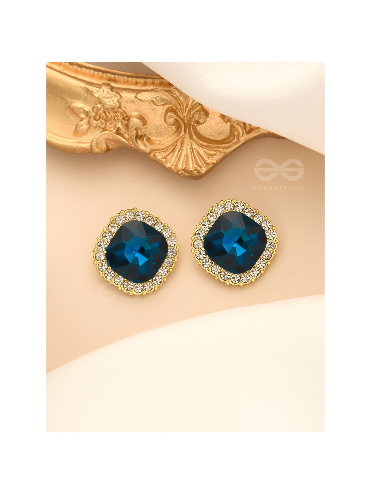 The Royal Touch- Solitaire and CZ Stones Studded Royal Blue Earrings