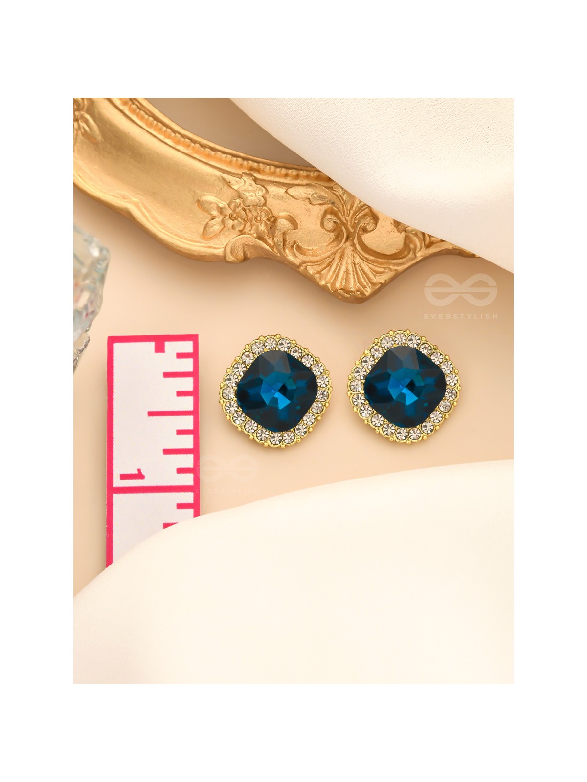 The Royal Touch- Solitaire and CZ Stones Studded Royal Blue Earrings