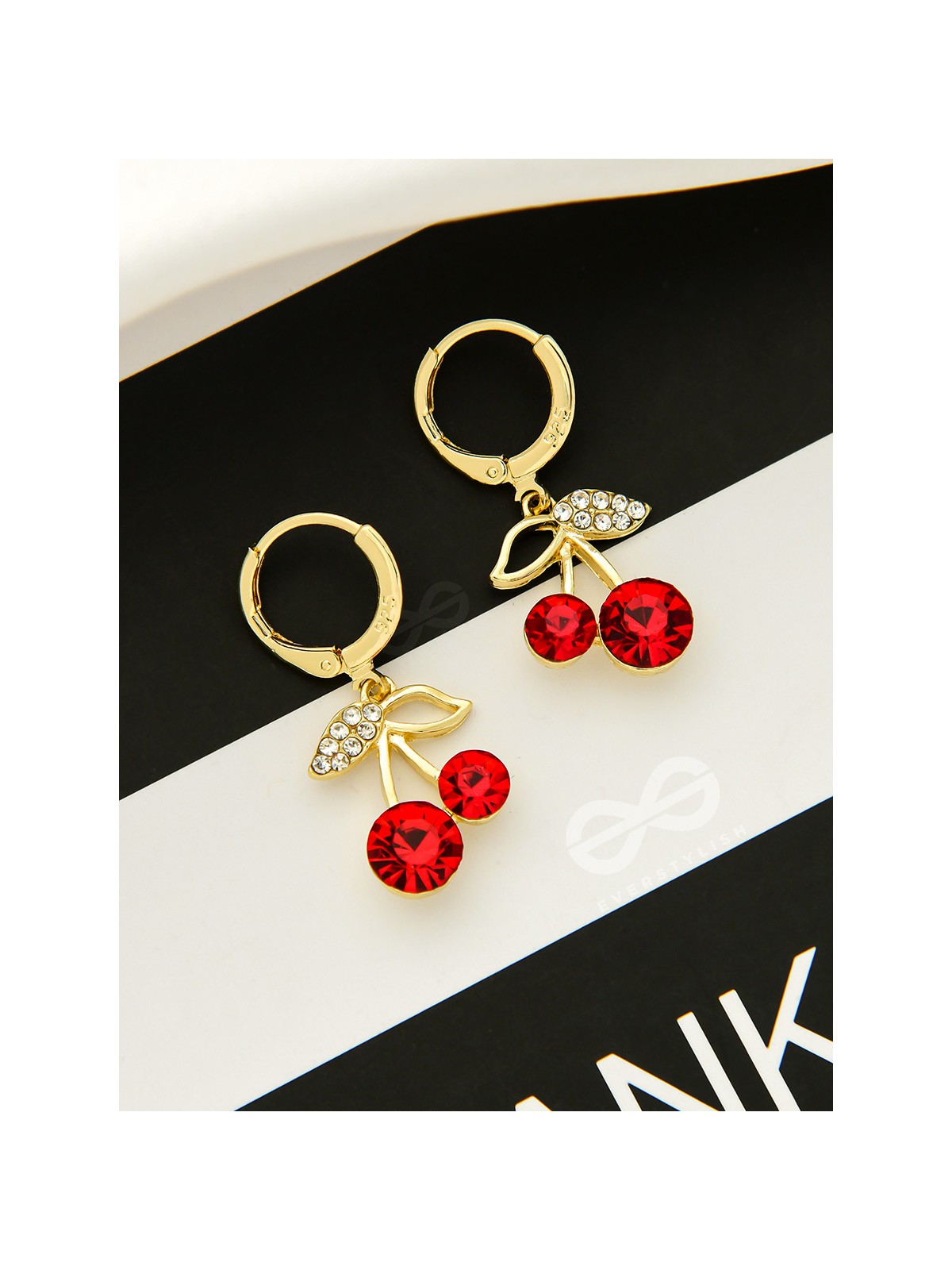 Cherry on Top- Red and Golden CZ Stones Studded Earrings