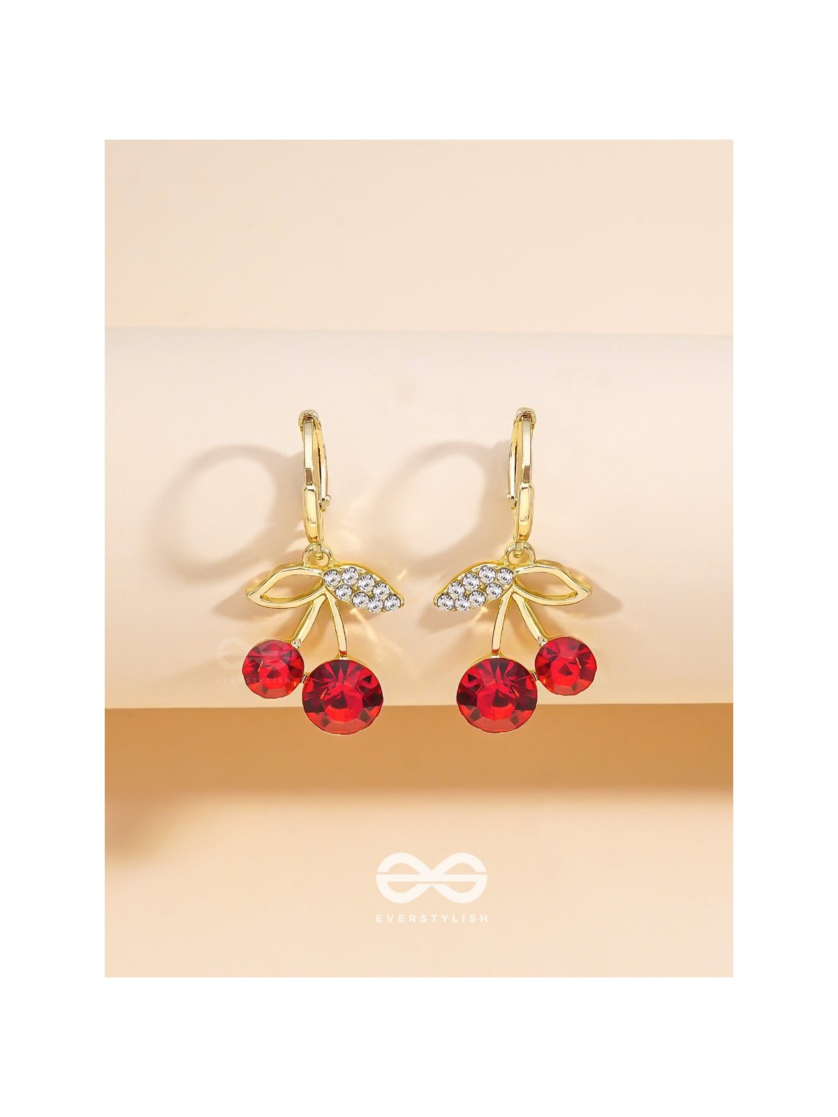 Cherry on Top- Red and Golden CZ Stones Studded Earrings