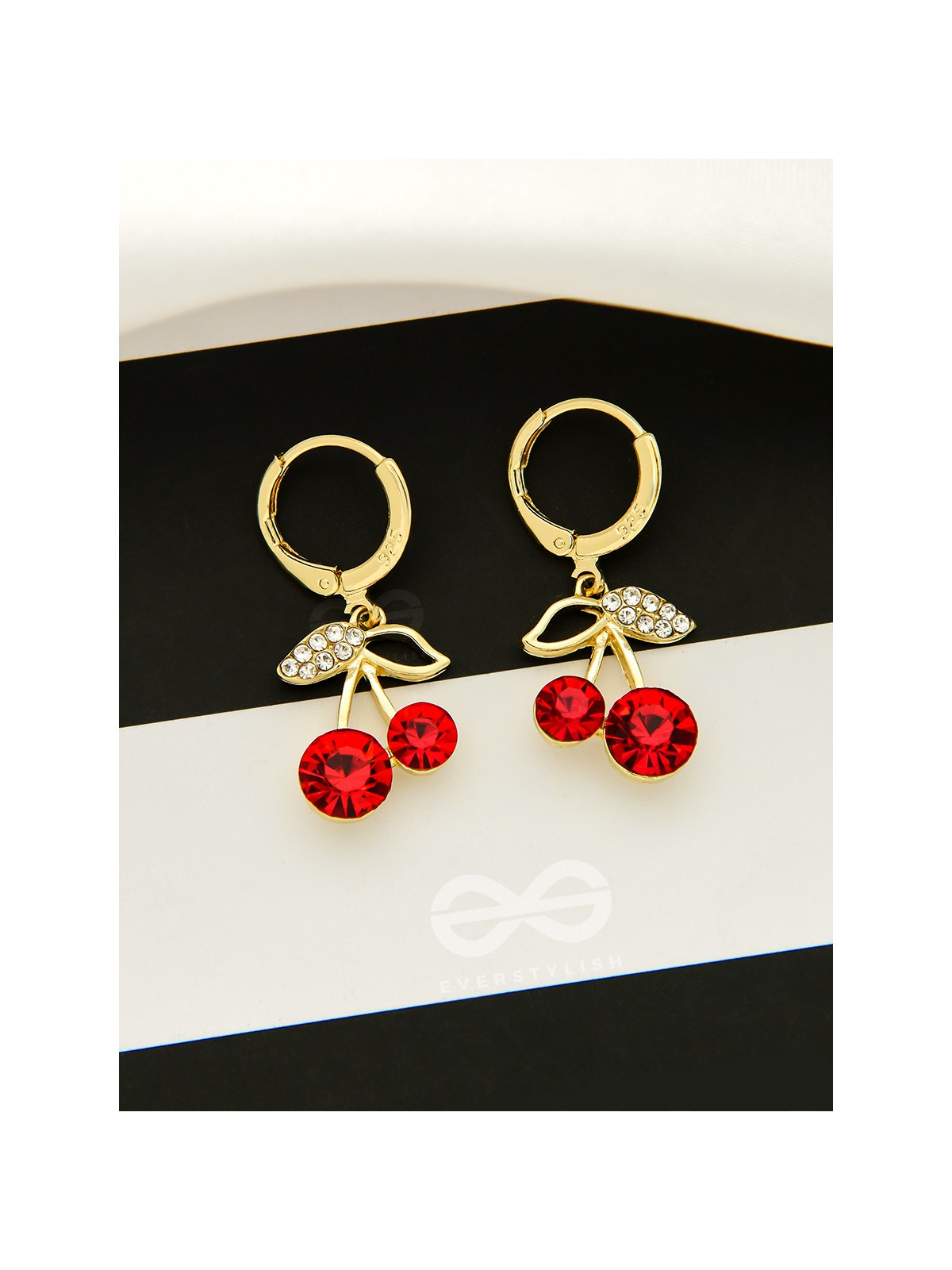 Cherry on Top- Red and Golden CZ Stones Studded Earrings