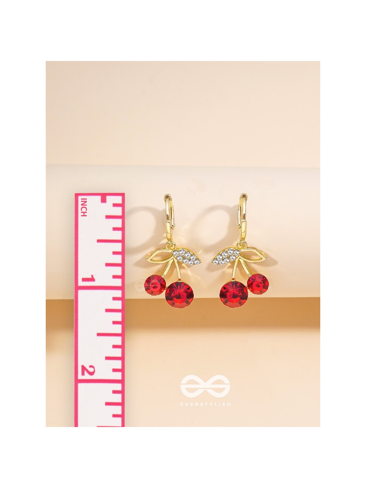 Cherry on Top- Red and Golden CZ Stones Studded Earrings