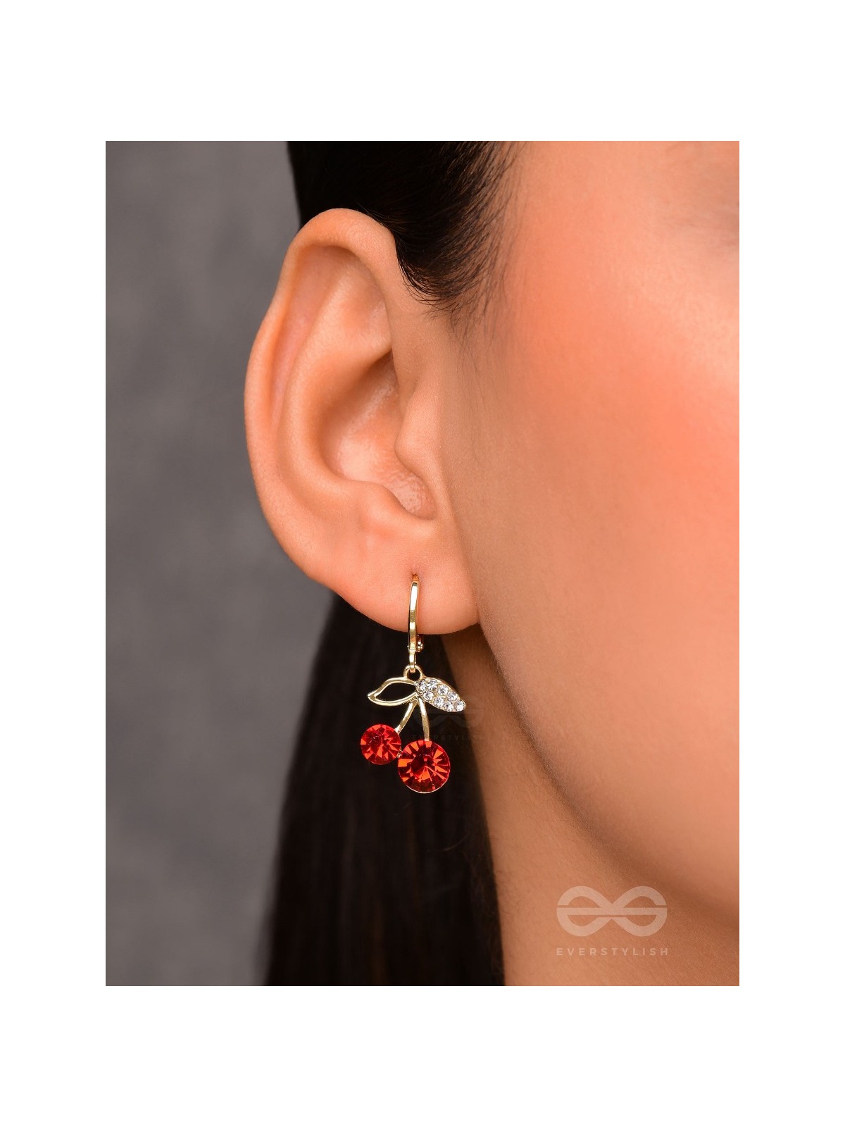 Cherry on Top- Red and Golden CZ Stones Studded Earrings