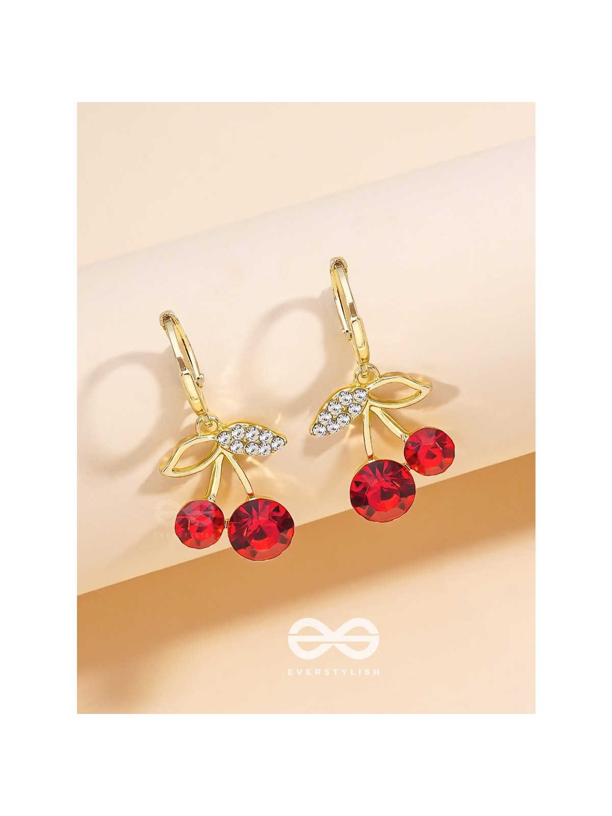 Cherry on Top- Red and Golden CZ Stones Studded Earrings