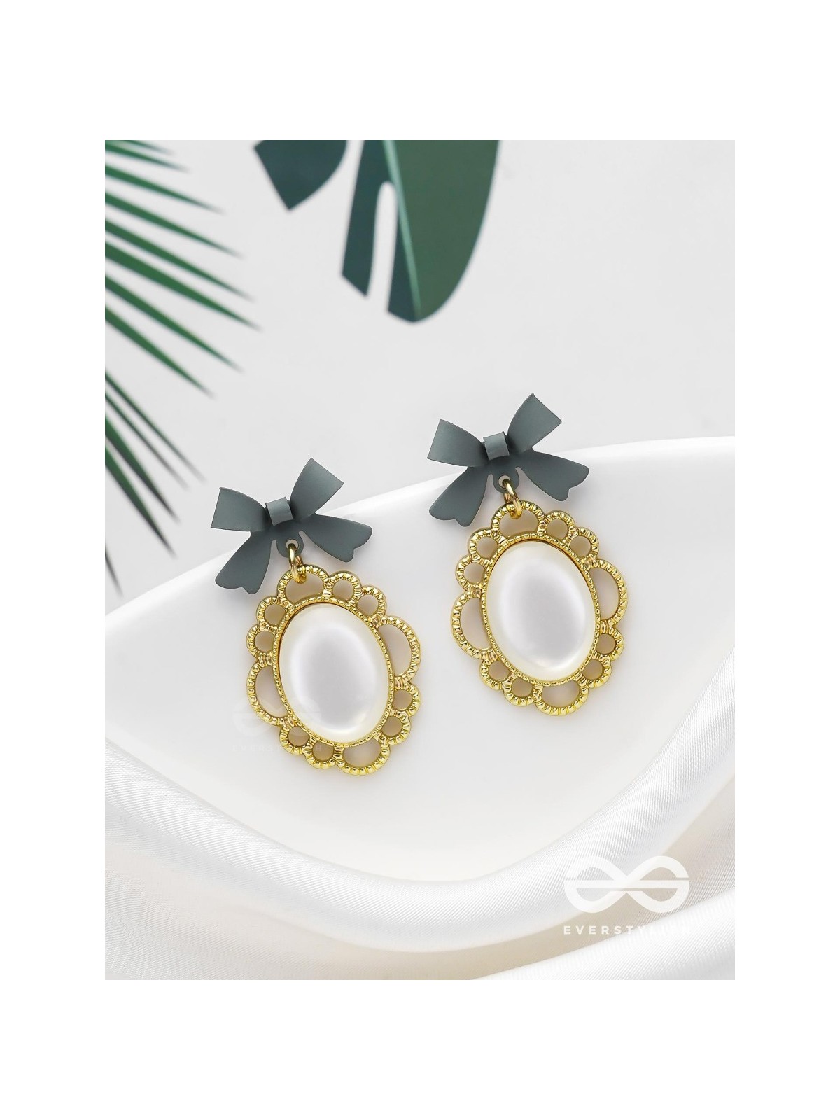 Princess Bow Frames- Grey and Golden Earrings