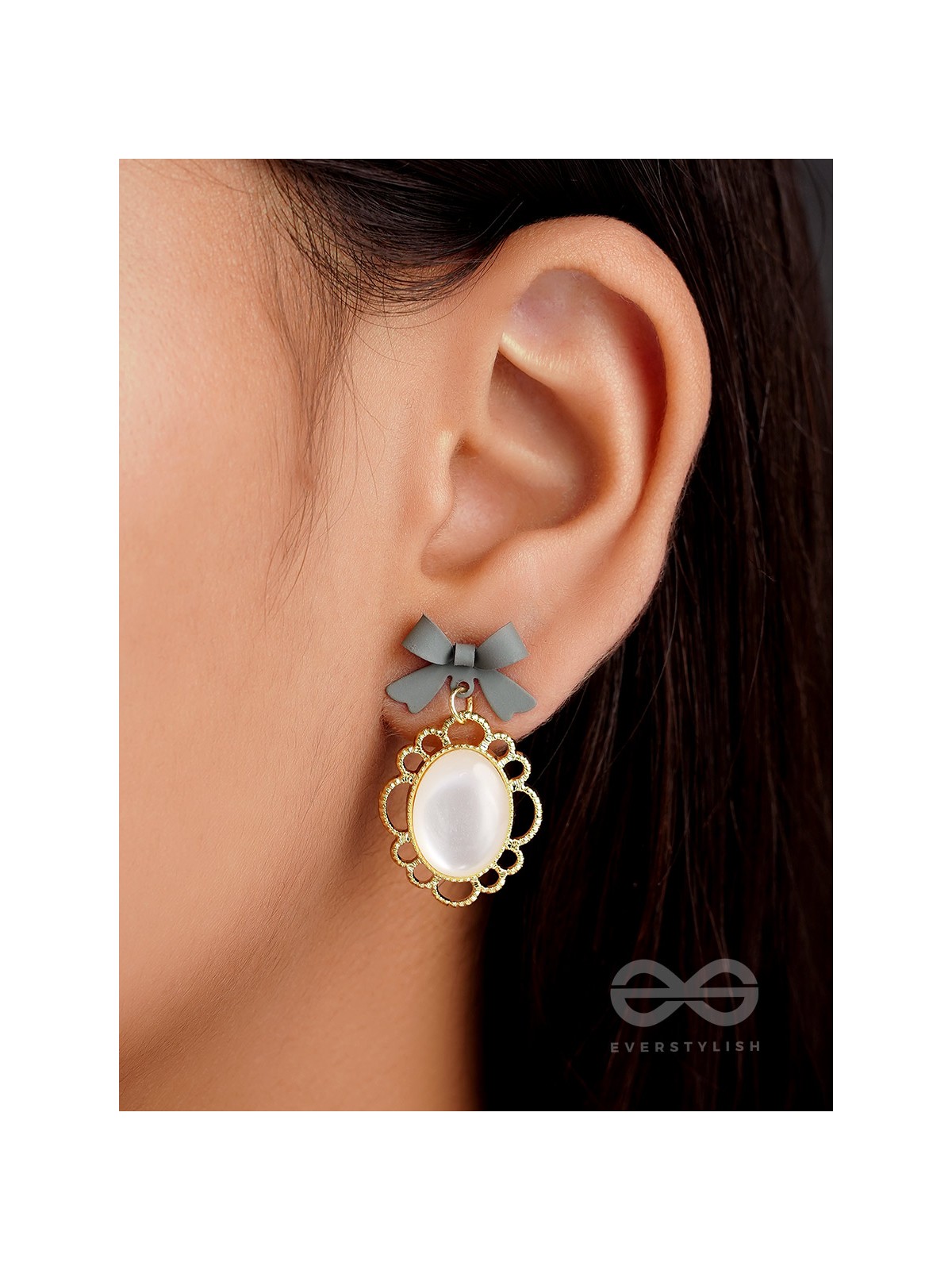 Princess Bow Frames- Grey and Golden Earrings