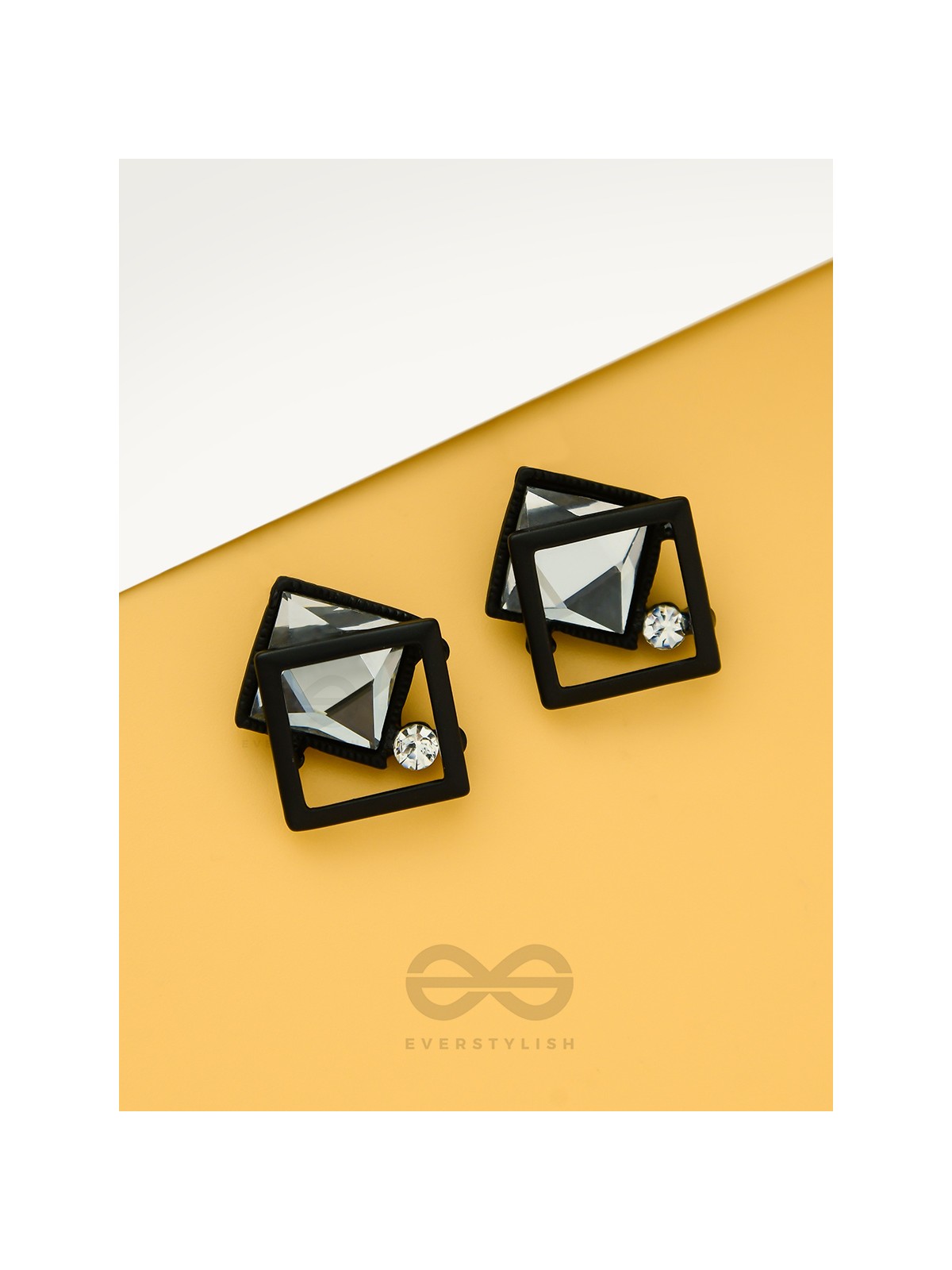 Muddled Frames- Black and White Solitaire Studded Earrings