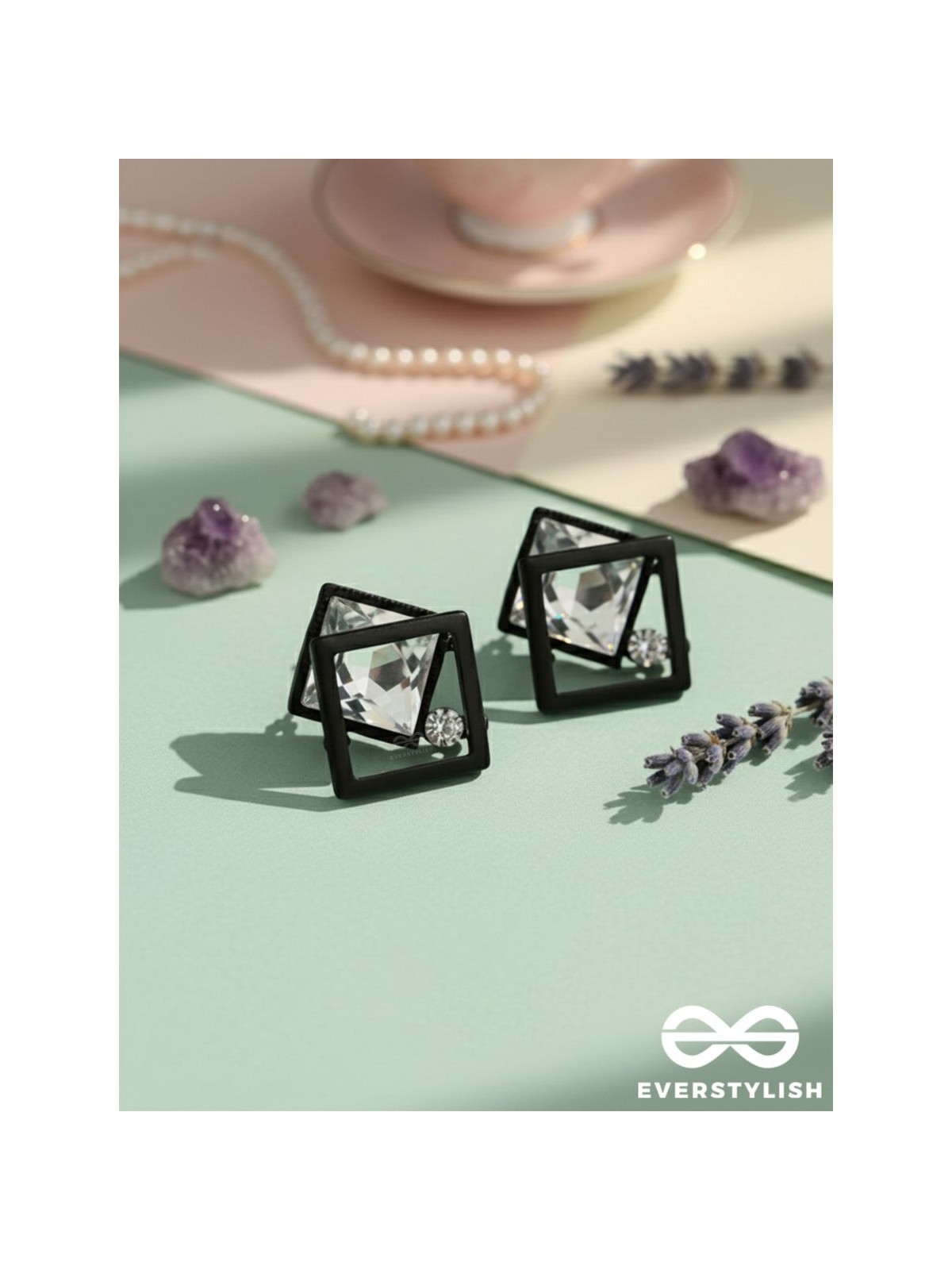 Muddled Frames- Black and White Solitaire Studded Earrings
