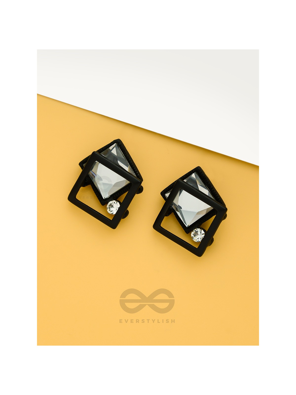 Muddled Frames- Black and White Solitaire Studded Earrings
