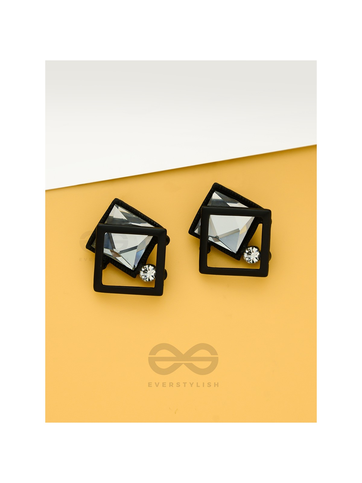 Muddled Frames- Black and White Solitaire Studded Earrings
