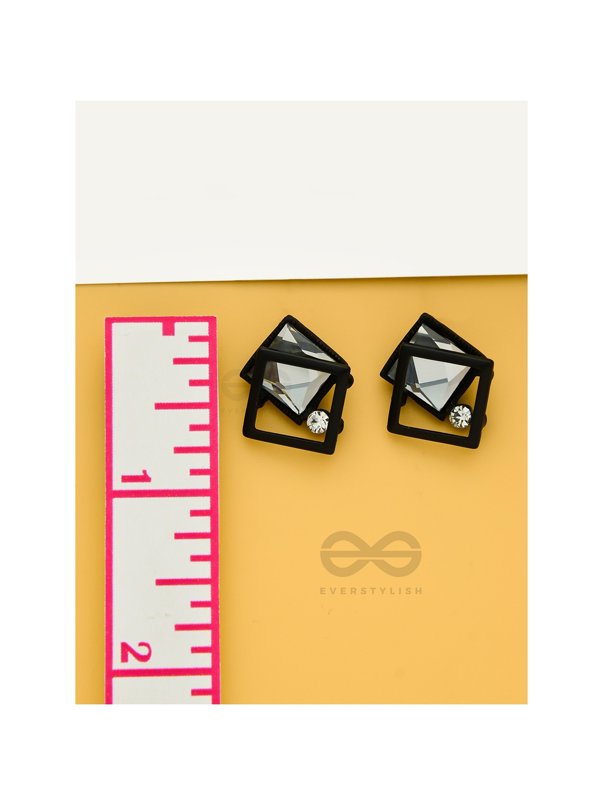 Muddled Frames- Black and White Solitaire Studded Earrings