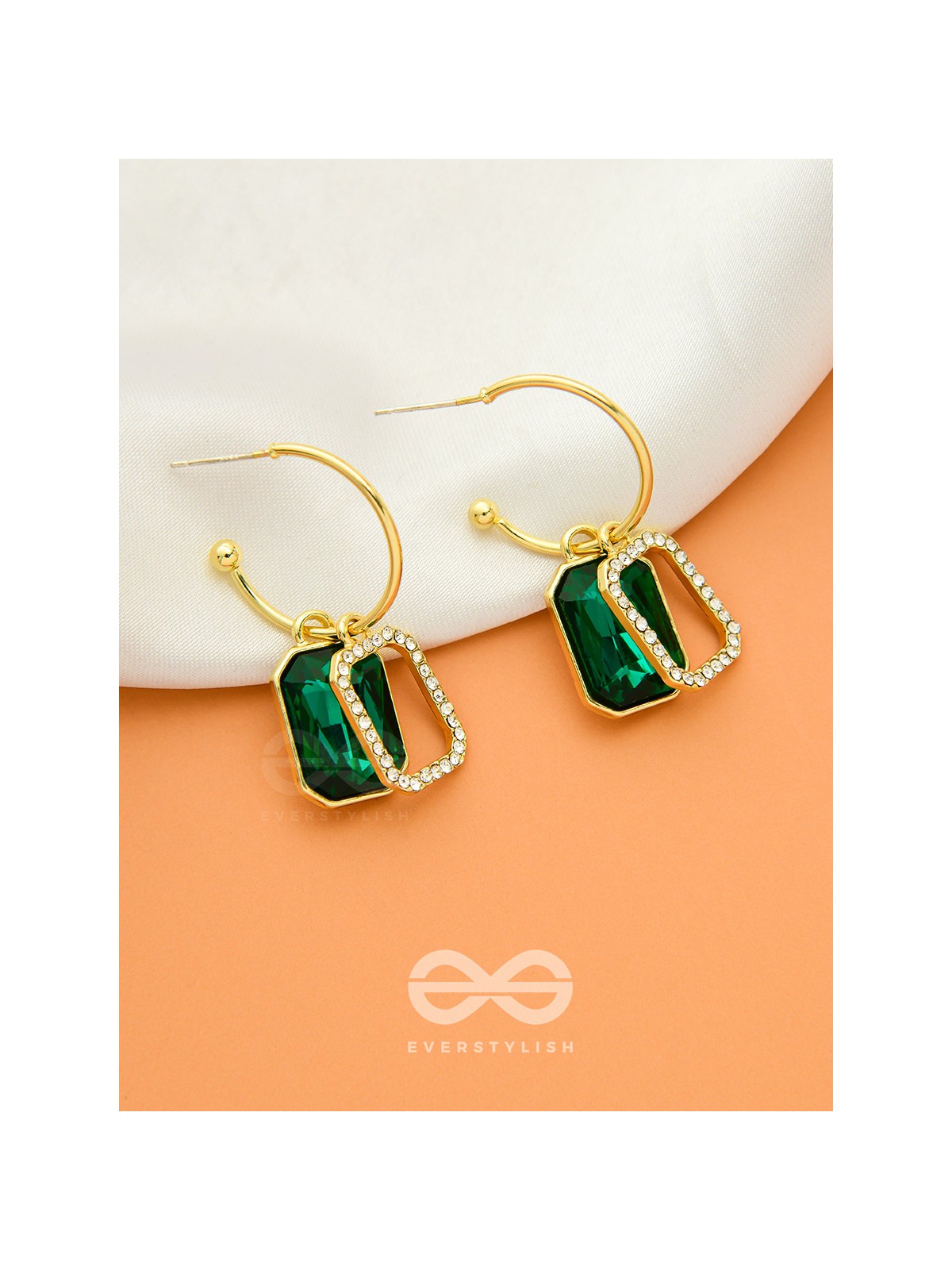 Blazing Jades- Rhinestones Studded Golden and Green Crystal Earrings