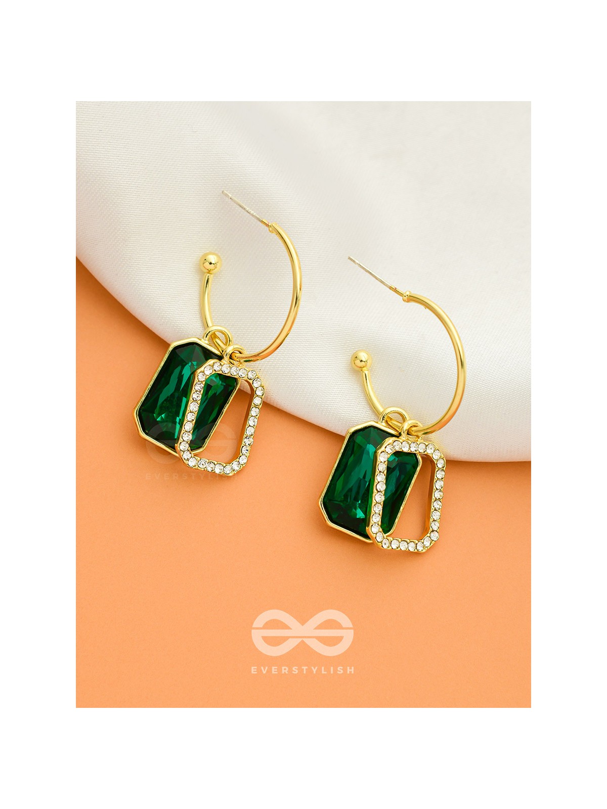 Blazing Jades- Rhinestones Studded Golden and Green Crystal Earrings
