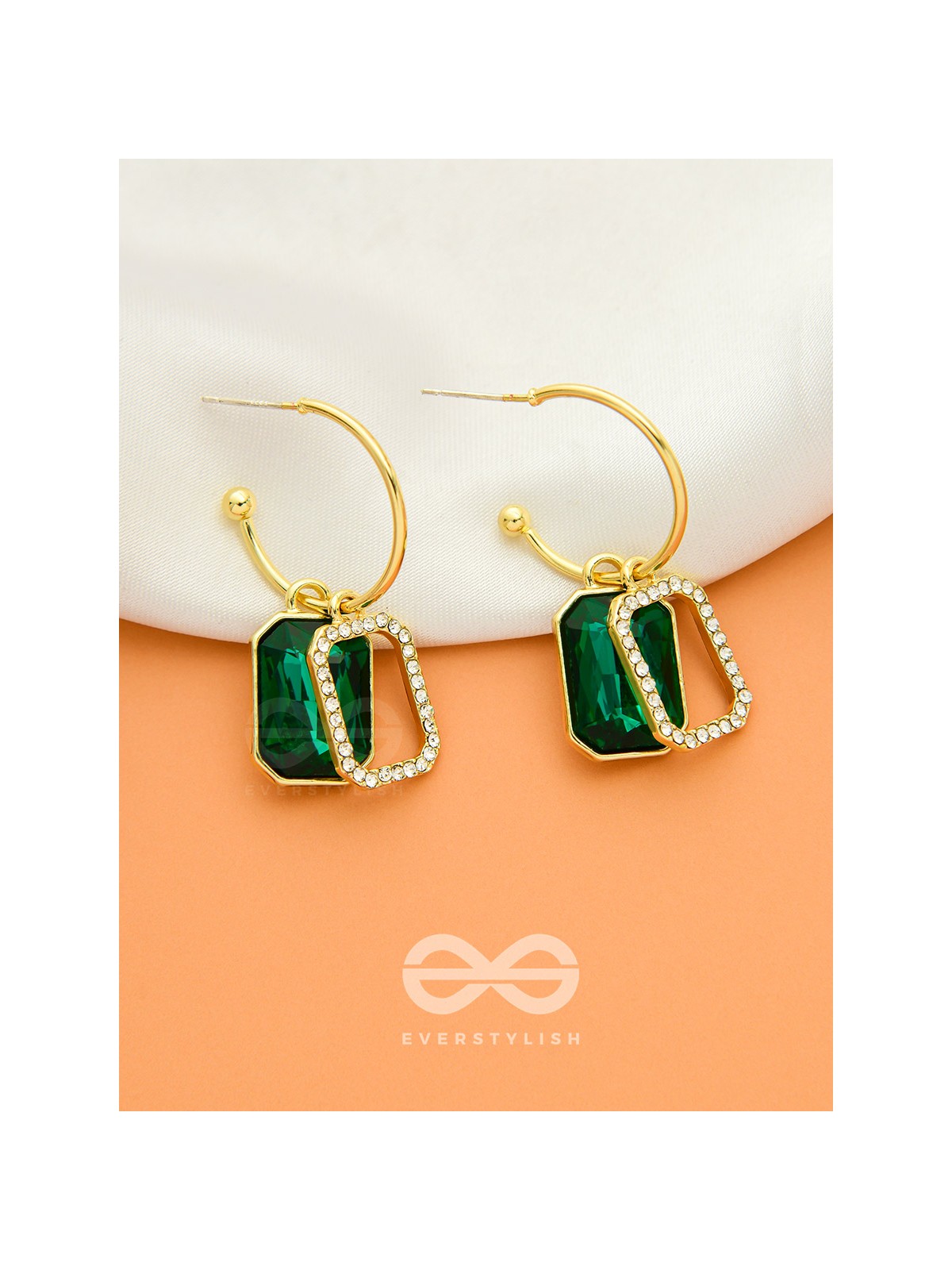 Blazing Jades- Rhinestones Studded Golden and Green Crystal Earrings