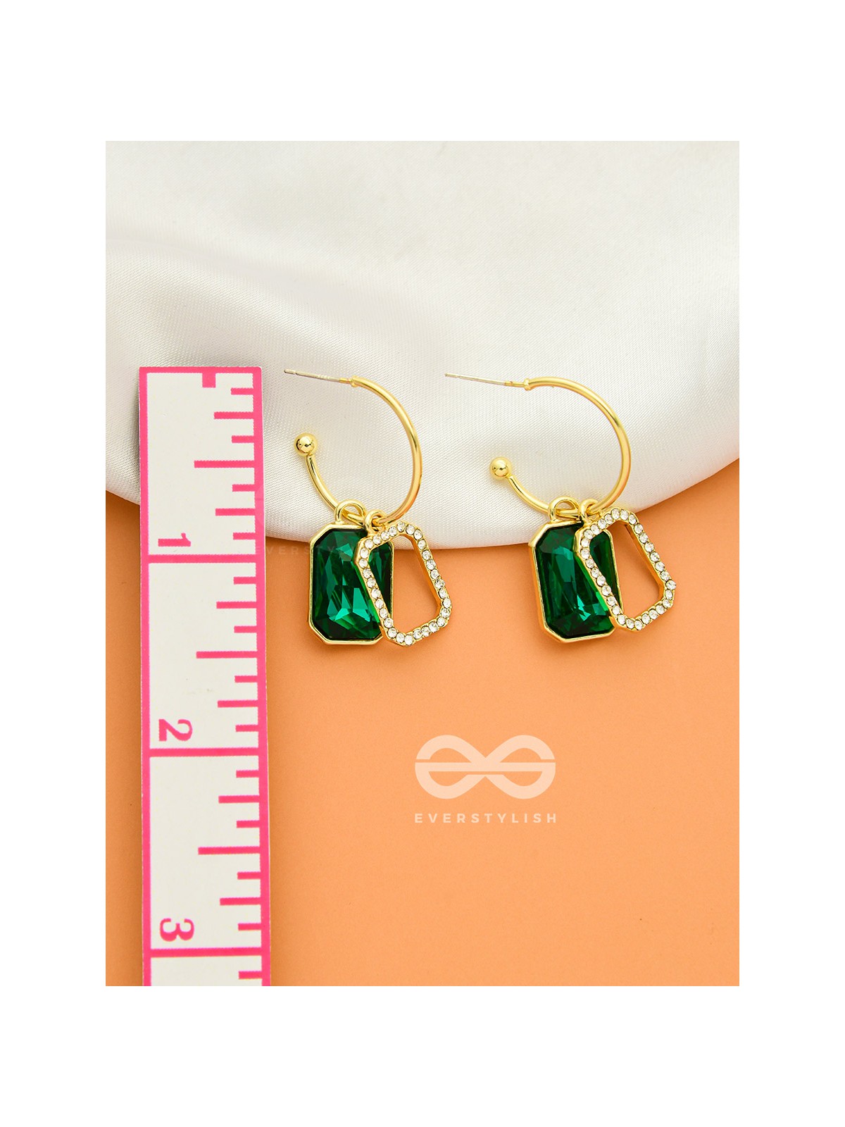Blazing Jades- Rhinestones Studded Golden and Green Crystal Earrings